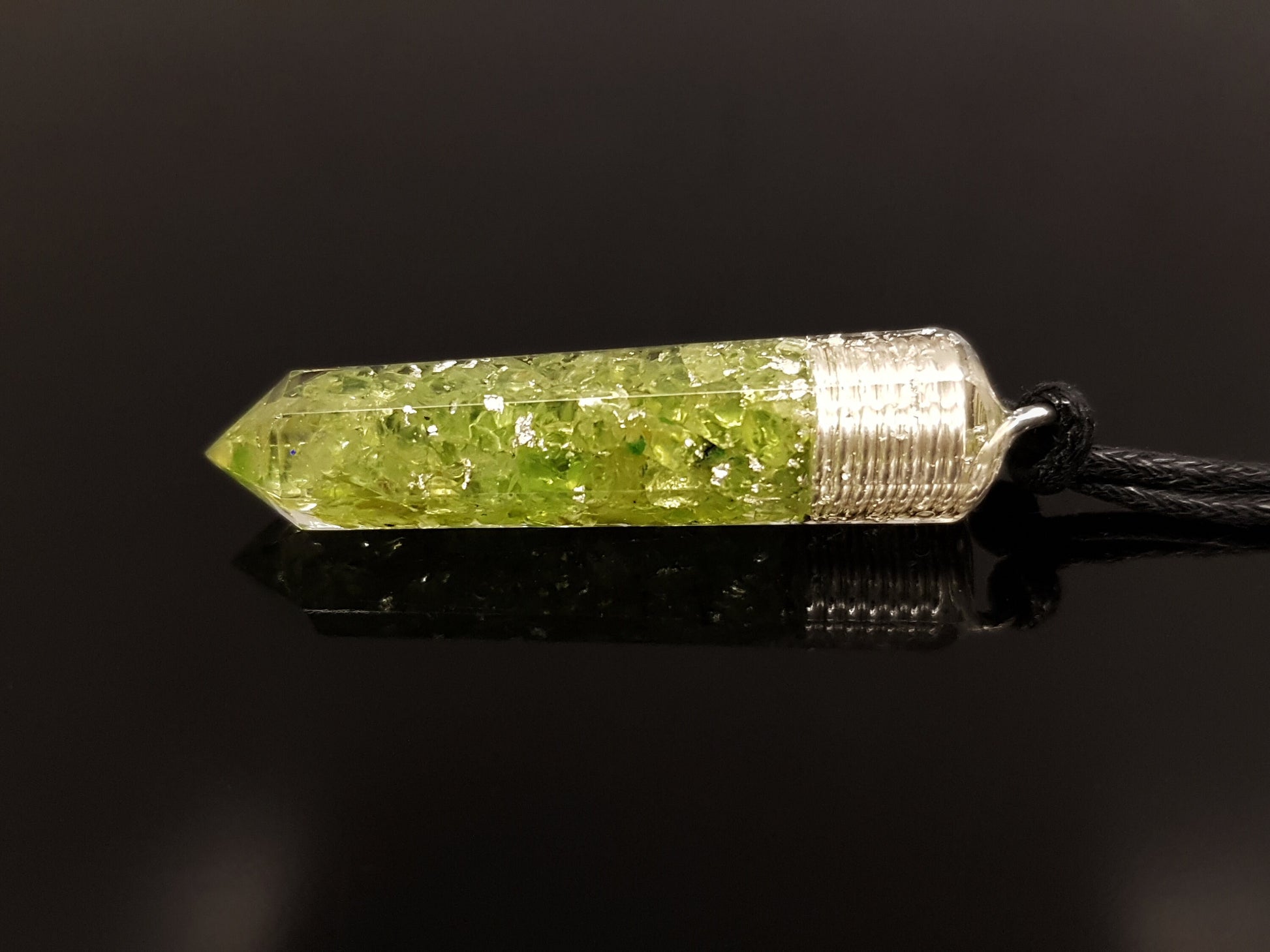 Peridot Orgonite Orgone pendant necklace. Reiki crystal healing chakra pendant. Money attraction amulet.