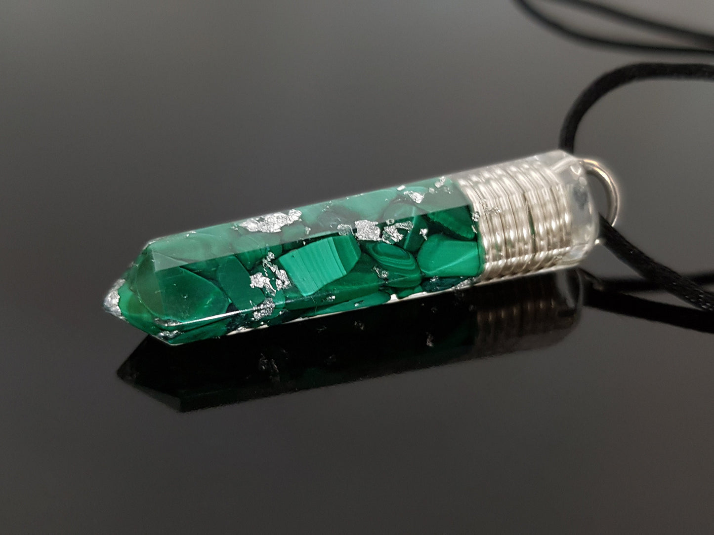 Orgonite orgone Pendant Necklace, Malachite, 925 silver, Reiki infused, crystal healing, chakra pendant, amulet