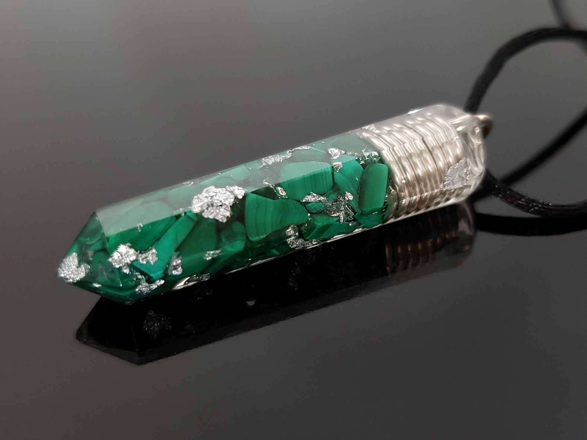 Orgonite orgone Pendant Necklace, Malachite, 925 silver, Reiki infused, crystal healing, chakra pendant, amulet