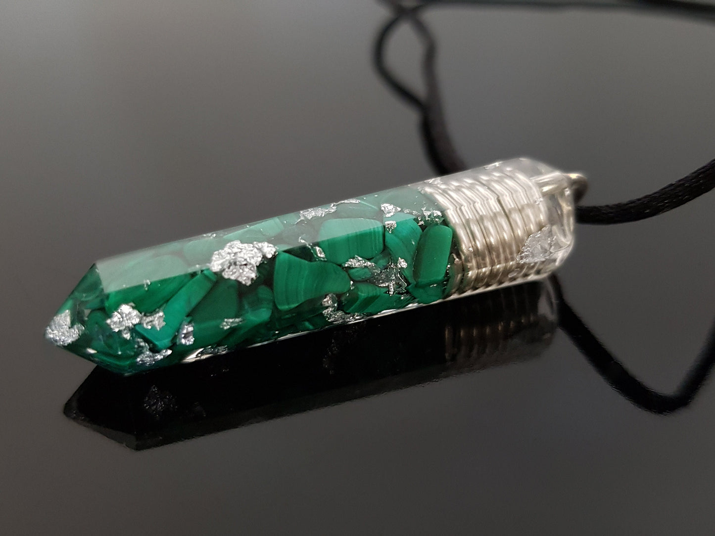 Orgonite orgone Pendant Necklace, Malachite, 925 silver, Reiki infused, crystal healing, chakra pendant, amulet