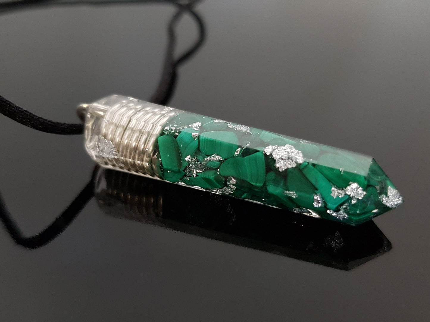 Orgonite orgone Pendant Necklace, Malachite, 925 silver, Reiki infused, crystal healing, chakra pendant, amulet
