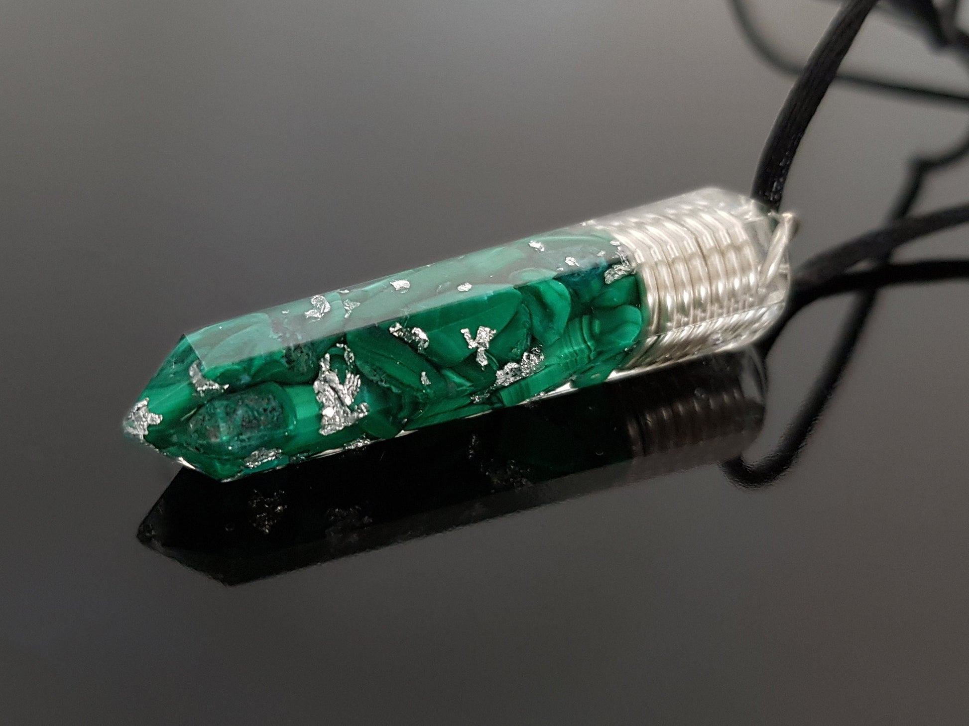 Orgonite orgone Pendant Necklace, Malachite, 925 silver, Reiki infused, crystal healing, chakra pendant, amulet