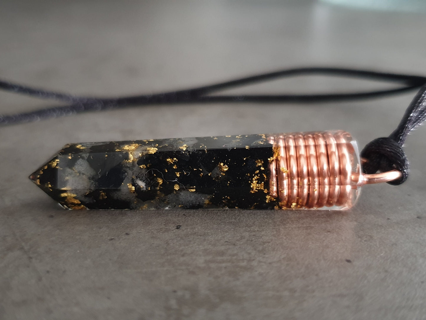 Orgonite orgone pendant necklace, magic amulet, Black tourmaline, 24k gold, Reiki, EMF protection, glow in the dark
