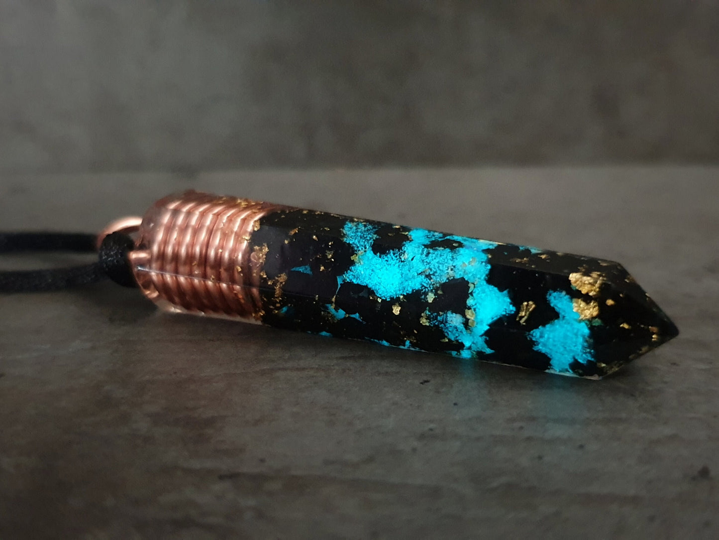 Orgonite orgone pendant necklace, magic amulet, Black tourmaline, 24k gold, Reiki, EMF protection, glow in the dark
