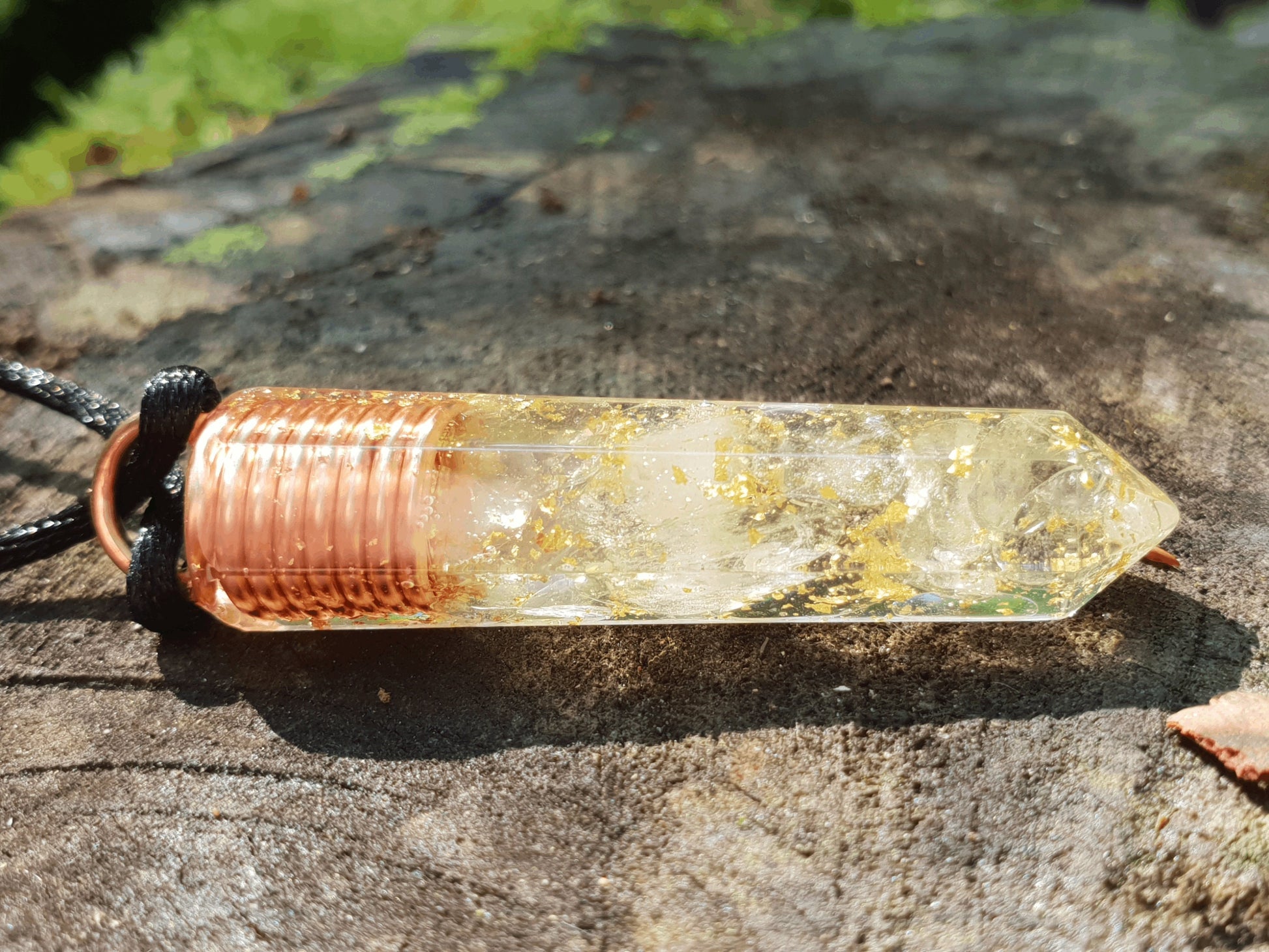 Orgone Orgonite pendant, Natural Citrine, 24k gold, copper. Reiki crystal healing. High vibrations, magic amulet