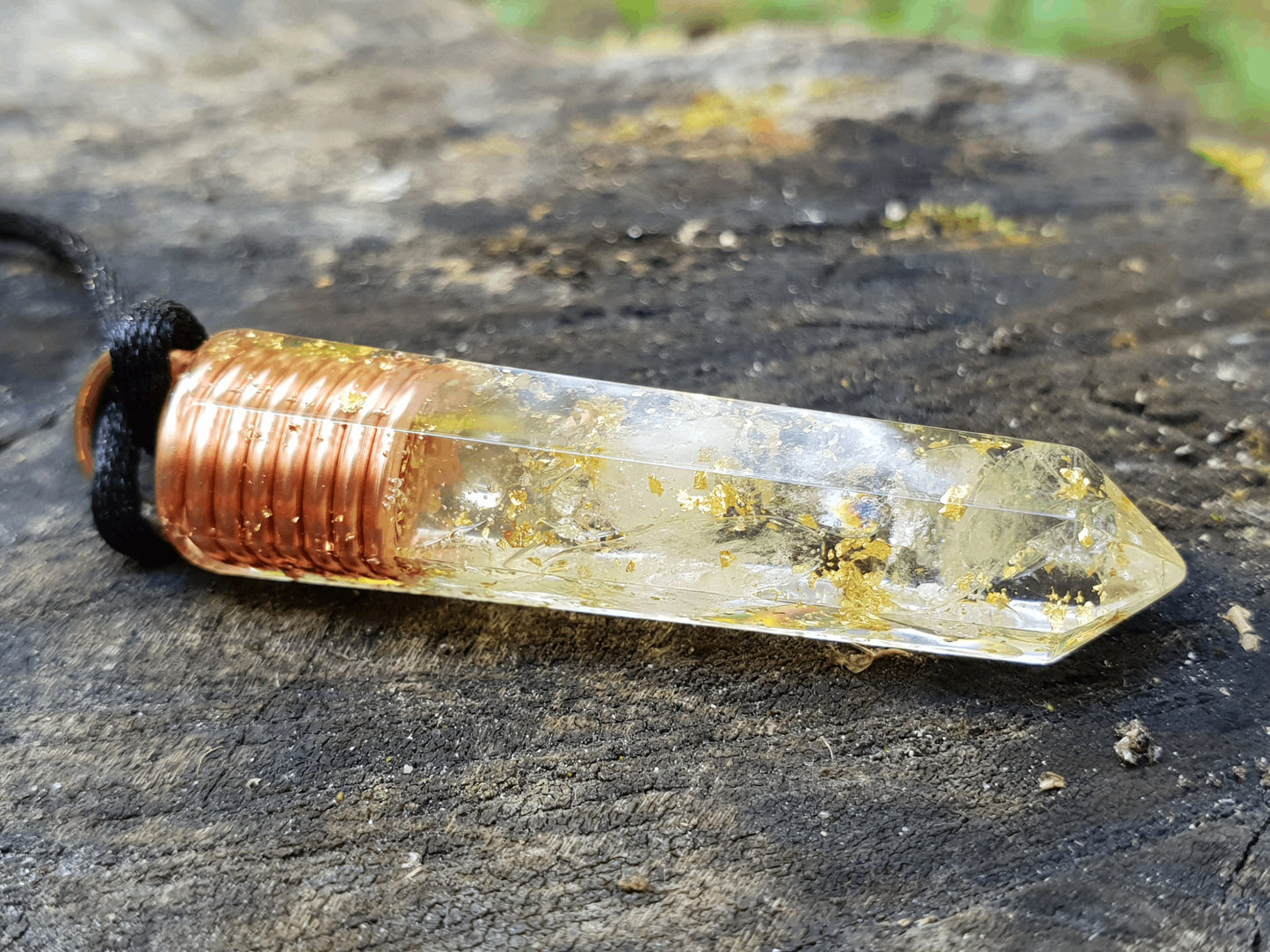 Orgone Orgonite pendant, Natural Citrine, 24k gold, copper. Reiki crystal healing. High vibrations, magic amulet