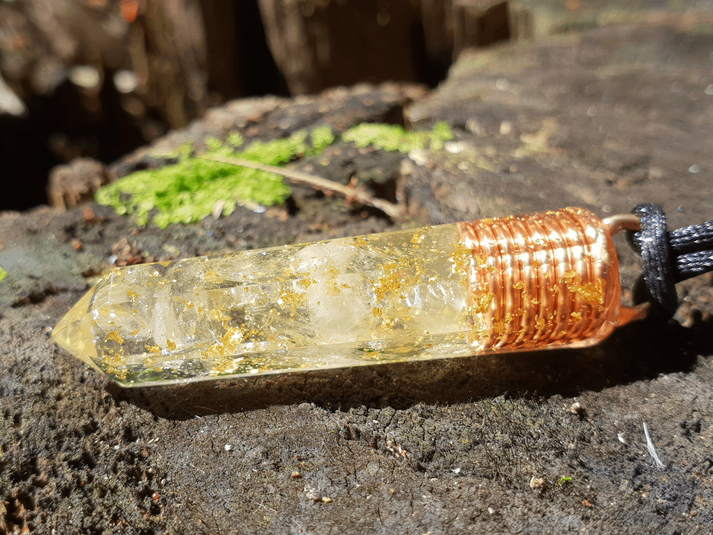 Orgone Orgonite pendant, Natural Citrine, 24k gold, copper. Reiki crystal healing. High vibrations, magic amulet
