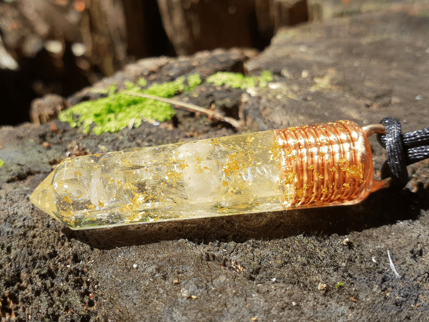 Orgone Orgonite pendant, Natural Citrine, 24k gold, copper. Reiki crystal healing. High vibrations, magic amulet