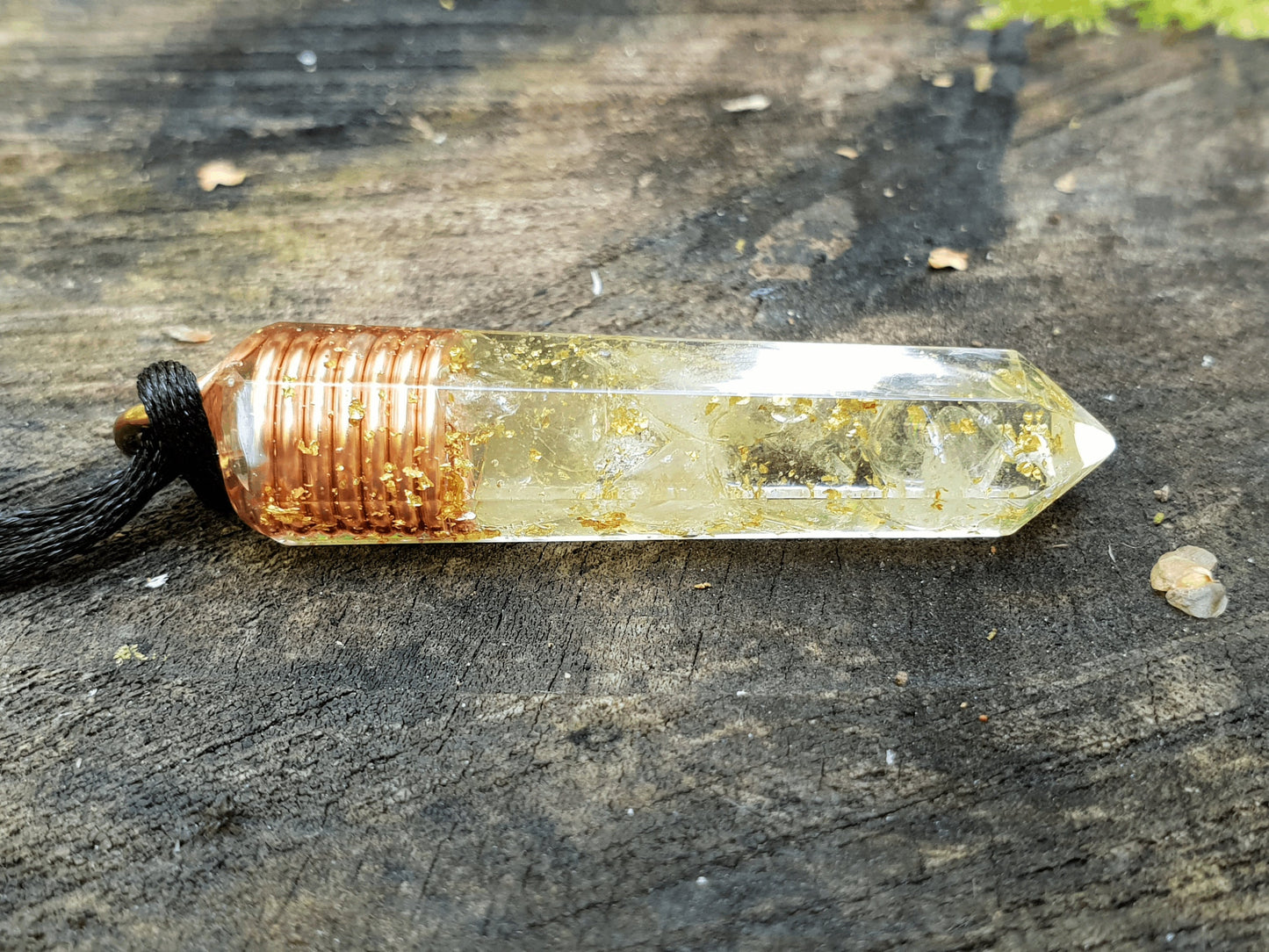 Orgone Orgonite pendant, Natural Citrine, 24k gold, copper. Reiki crystal healing. High vibrations, magic amulet