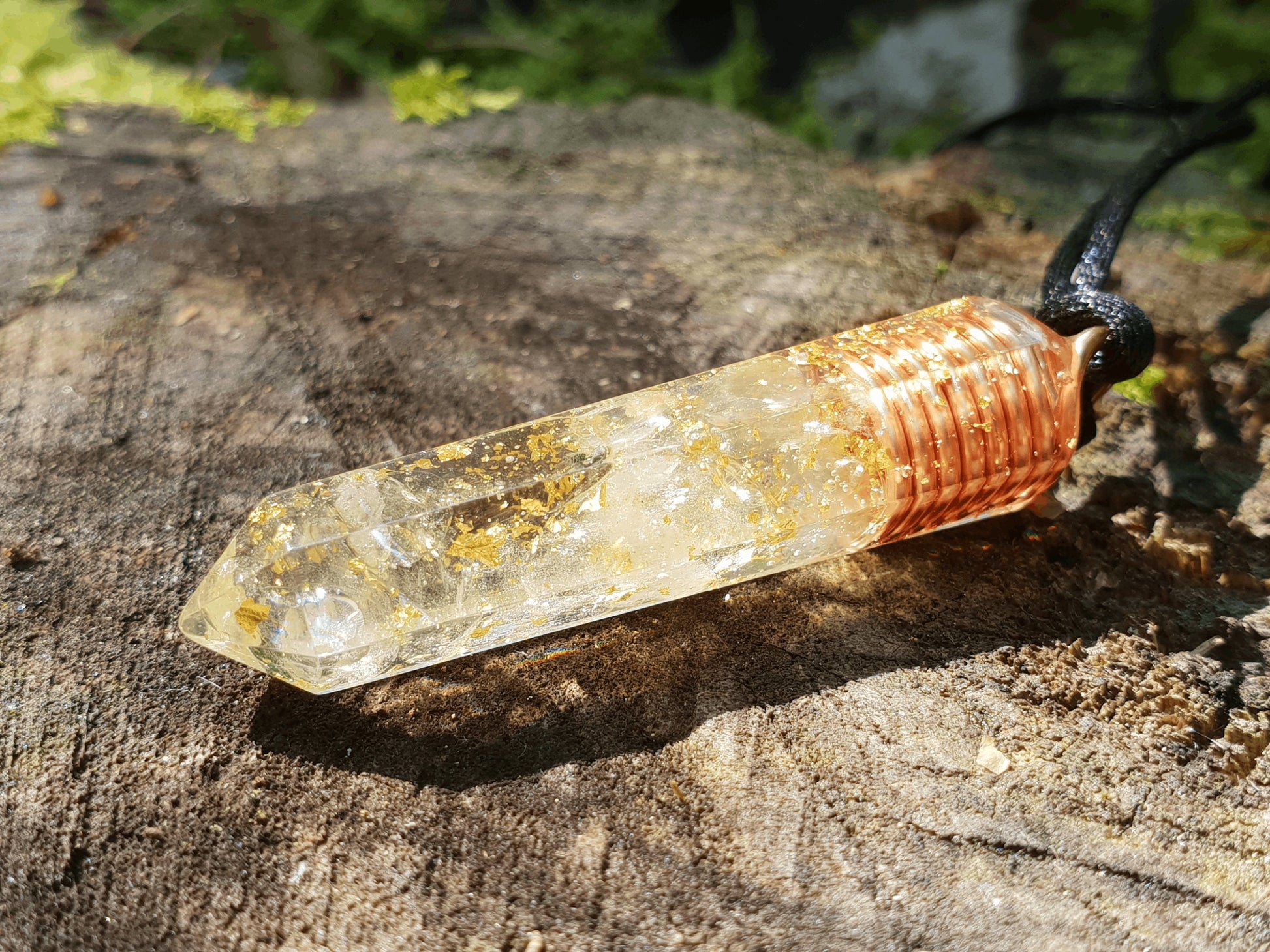 Orgone Orgonite pendant, Natural Citrine, 24k gold, copper. Reiki crystal healing. High vibrations, magic amulet