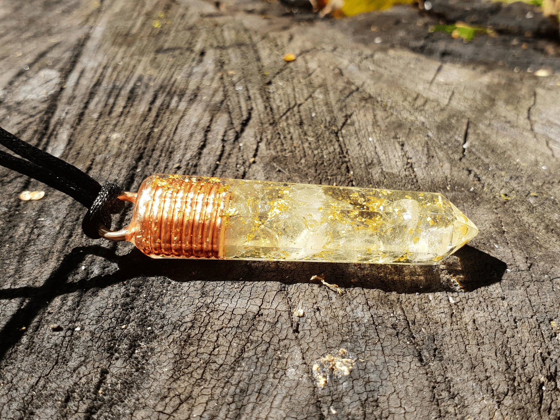 Orgone Orgonite pendant, Natural Citrine, 24k gold, copper. Reiki crystal healing. High vibrations, magic amulet