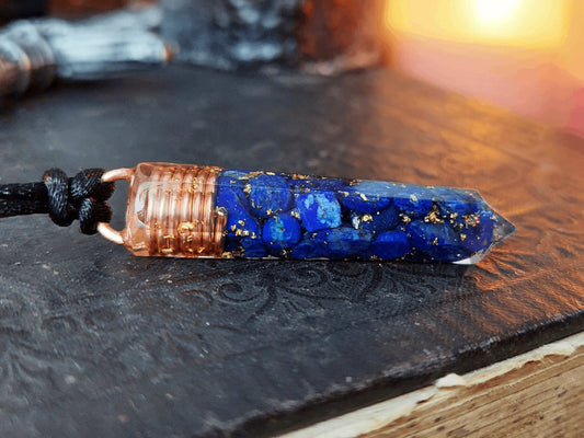 Orgonite orgone Pendant necklace, Lapis Lazuli, 24k gold, Reiki, magic amulet, talisman, chakra healing, third eye opening