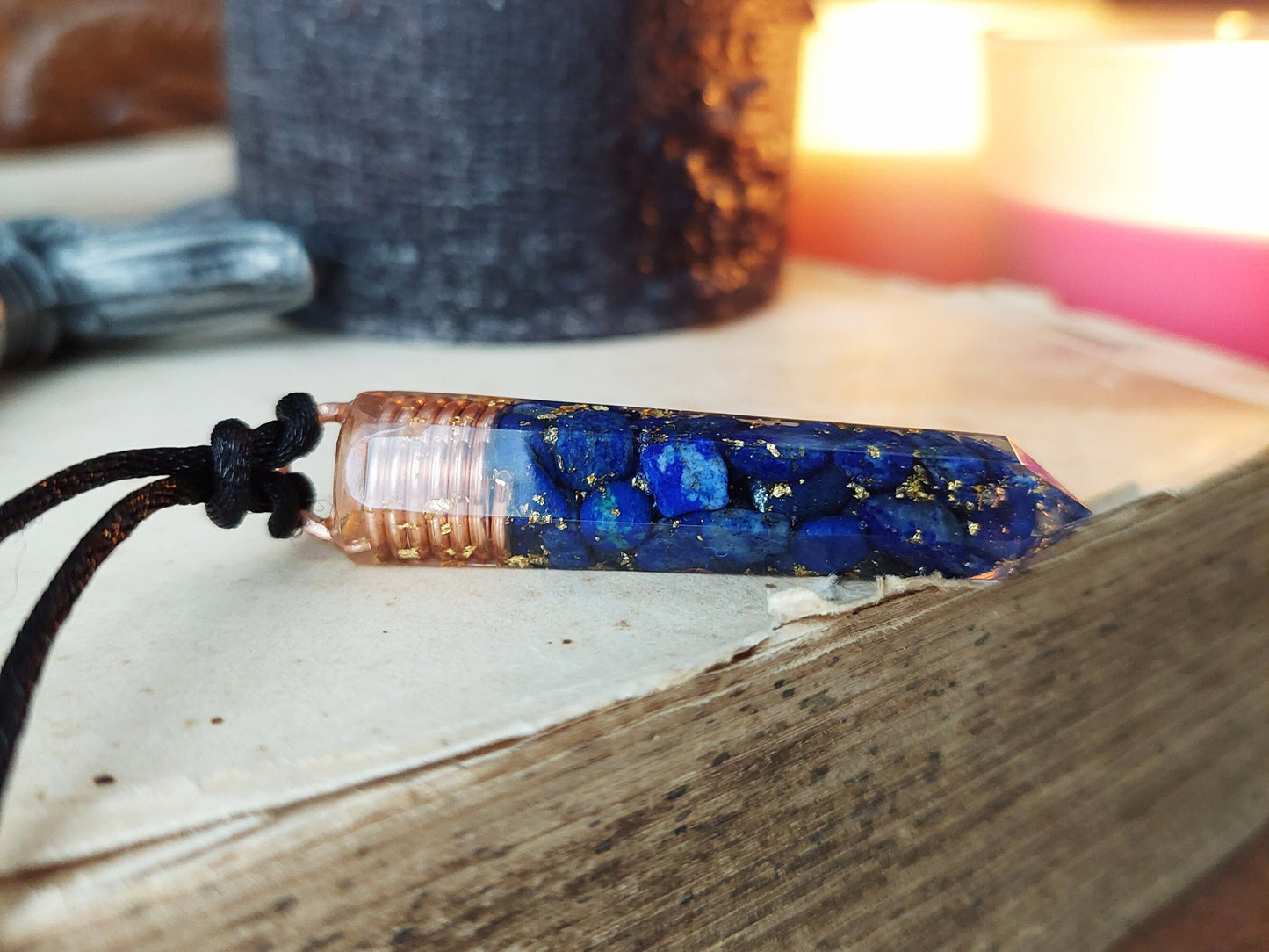Orgonite orgone Pendant necklace, Lapis Lazuli, 24k gold, Reiki, magic amulet, talisman, chakra healing, third eye opening