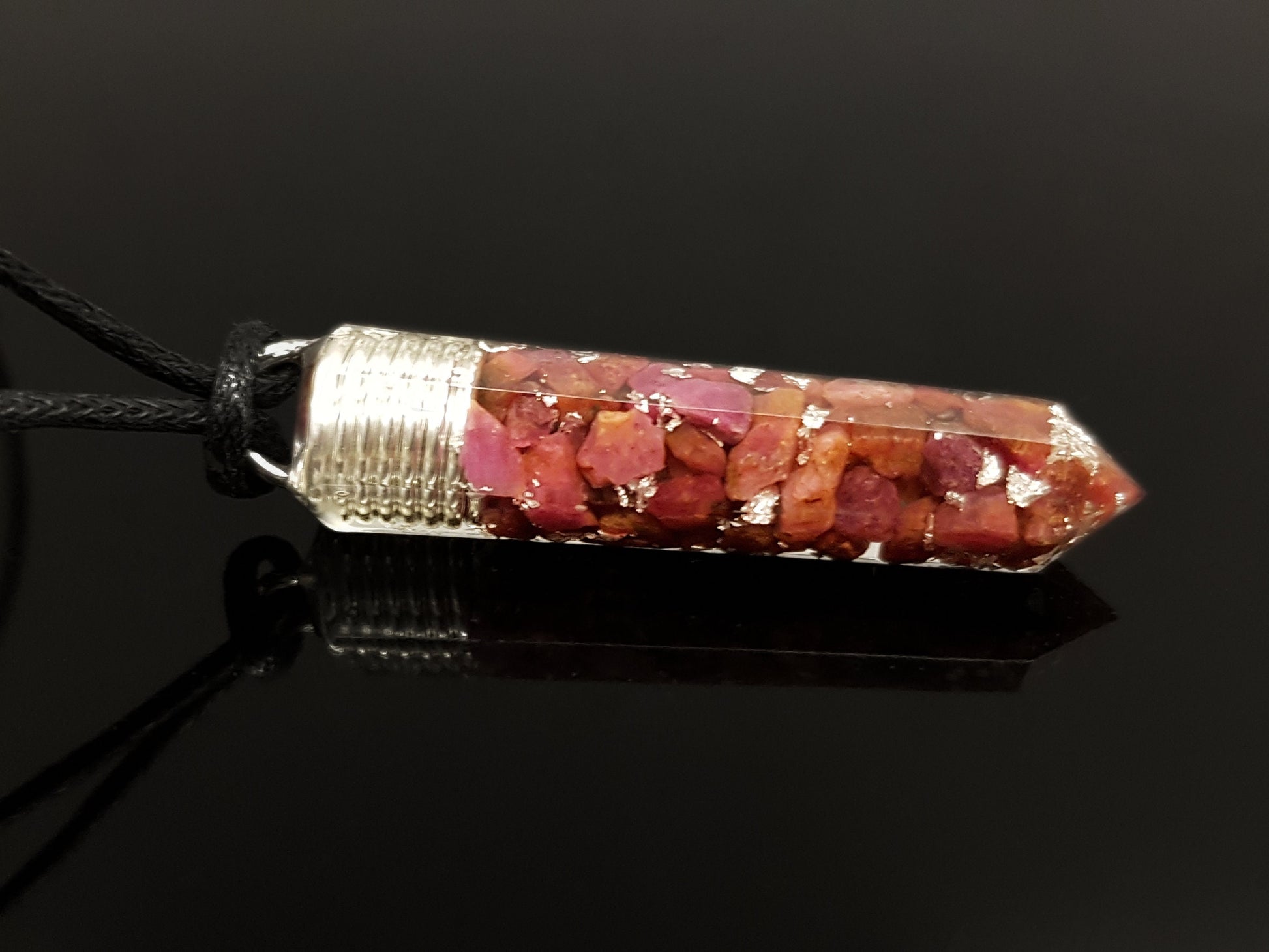Powerful Orgone Orgonite Pendant - Reiki Pendant natural Ruby and silver Necklace - Crystal healing Amulet