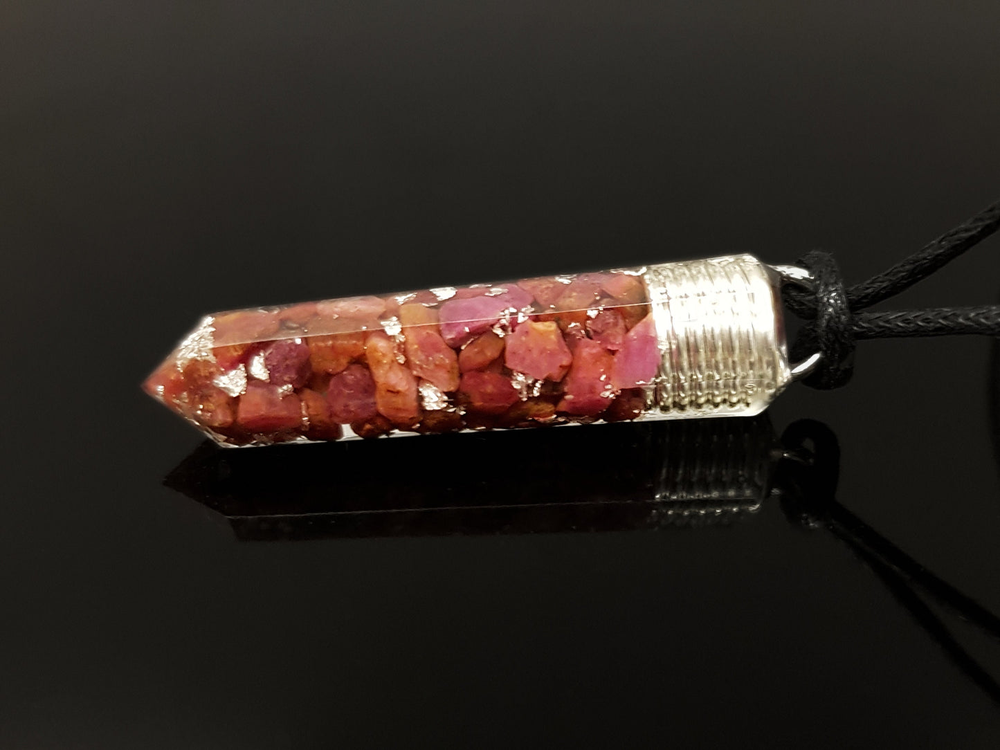 Powerful Orgone Orgonite Pendant - Reiki Pendant natural Ruby and silver Necklace - Crystal healing Amulet