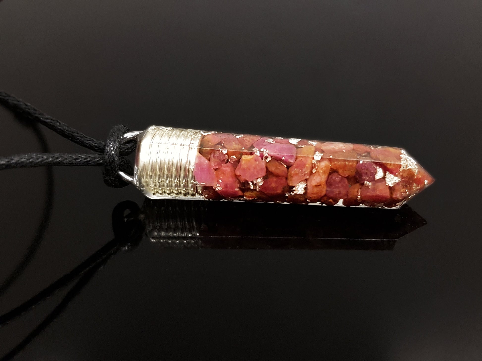 Powerful Orgone Orgonite Pendant - Reiki Pendant natural Ruby and silver Necklace - Crystal healing Amulet