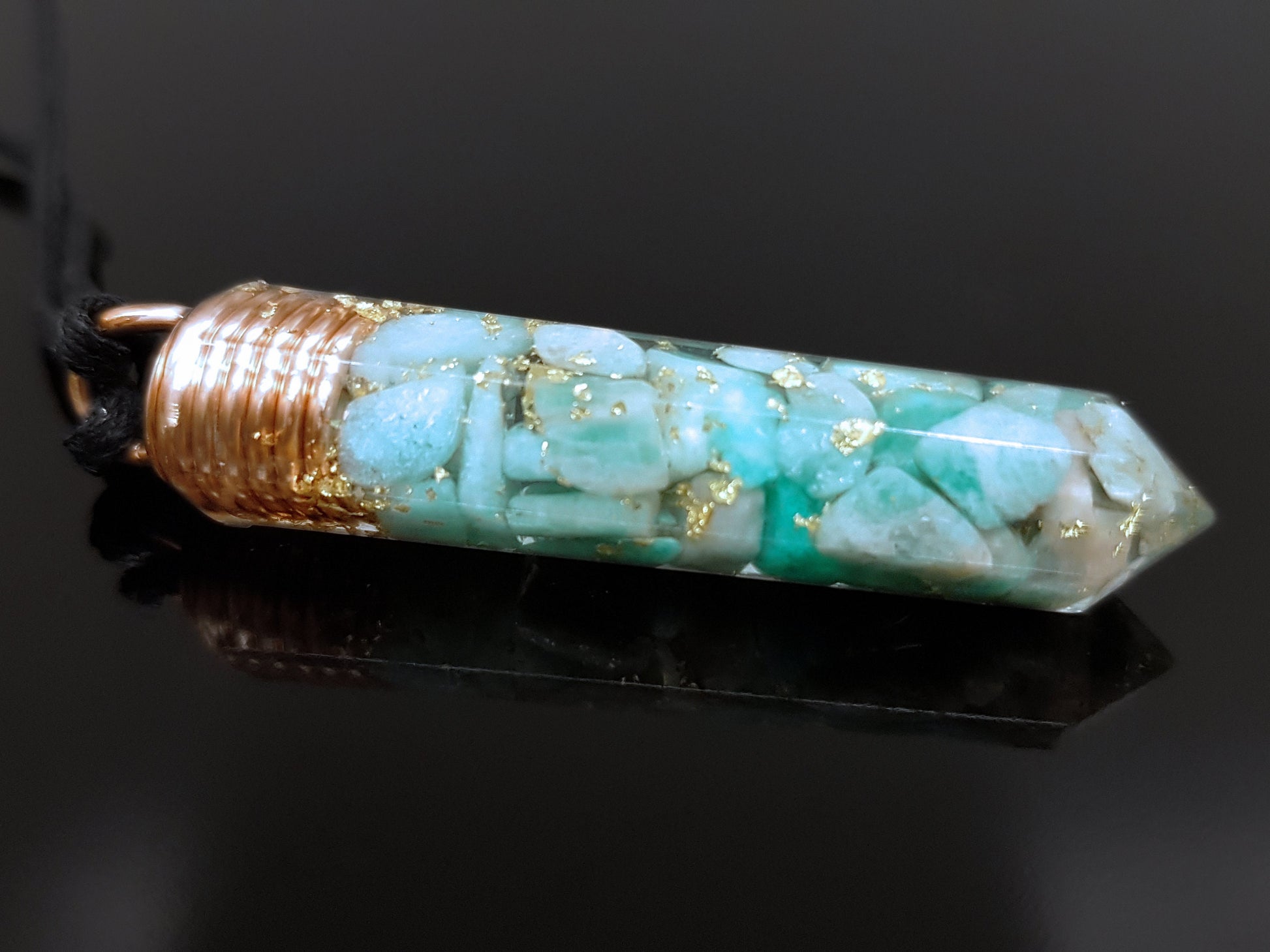 Amazonite Orgonite orgone pendant necklace, Powerful Reiki infused talisman, amulet with 24k gold and copper