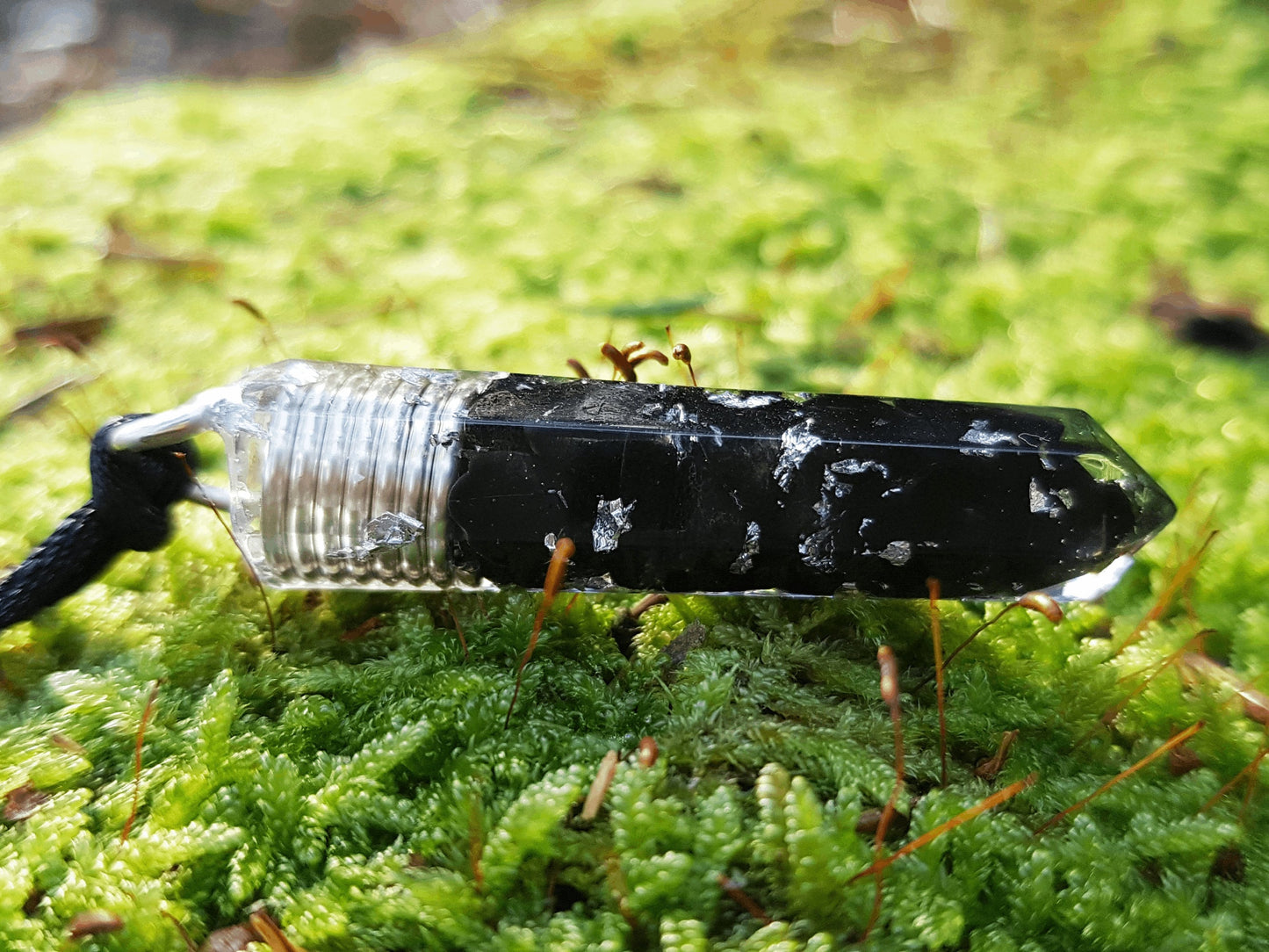Orgonite pendant, Black tourmaline, 925 silver, Reiki orgone necklace, protective amulet, strong EMF 5G protection