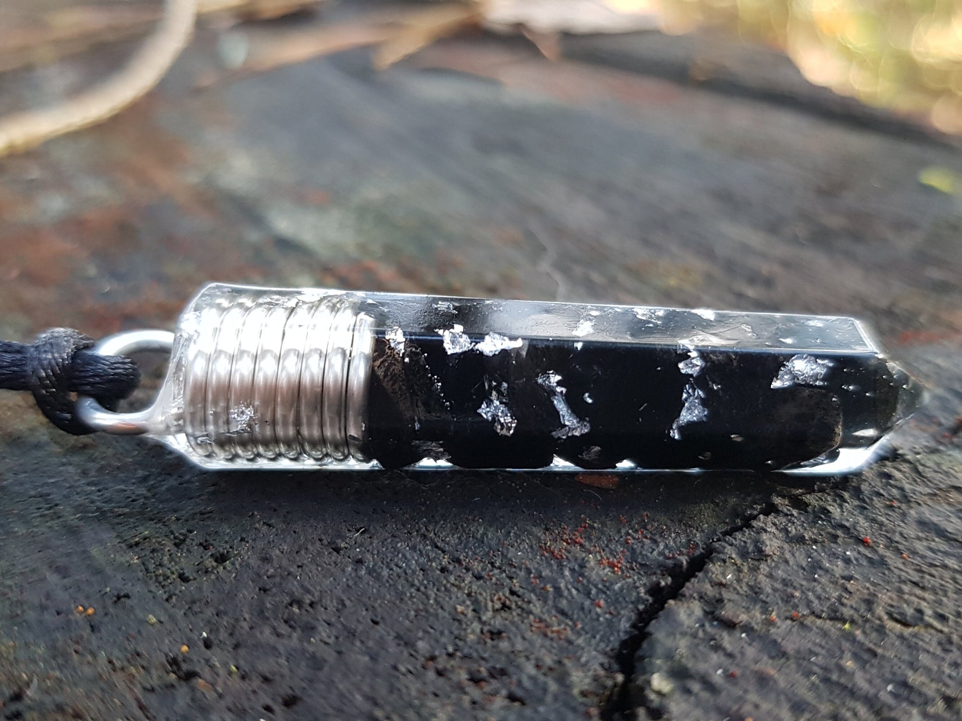 Orgonite pendant, Black tourmaline, 925 silver, Reiki orgone necklace, protective amulet, strong EMF 5G protection
