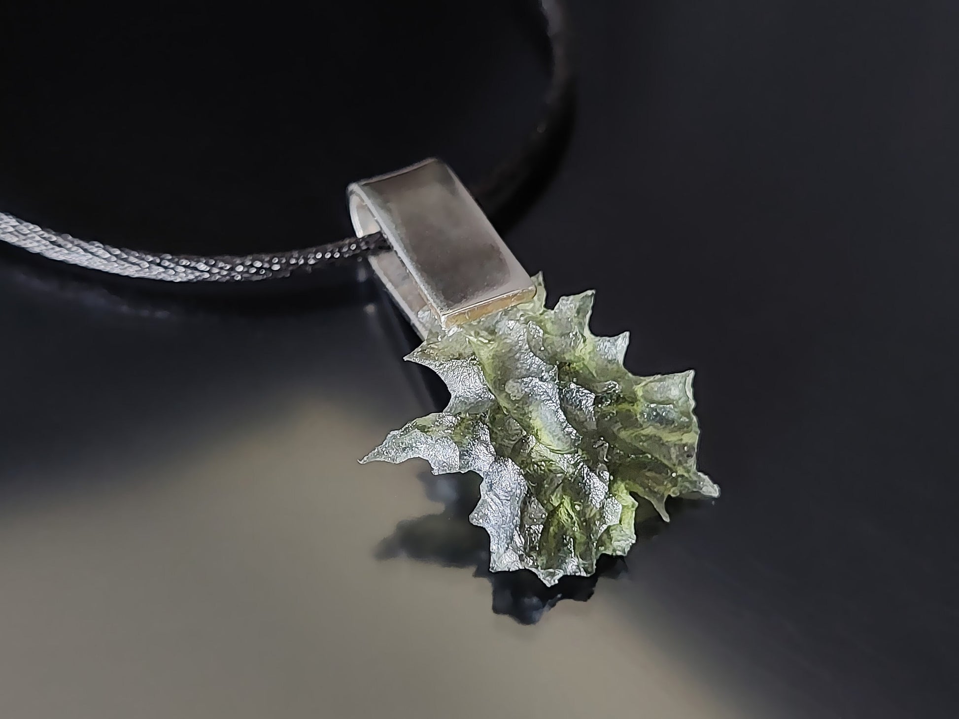 Rare Spikey Besednice Moldavite Pendant with 925 Silver - High Vibrations, Programmed & Activated Amulet