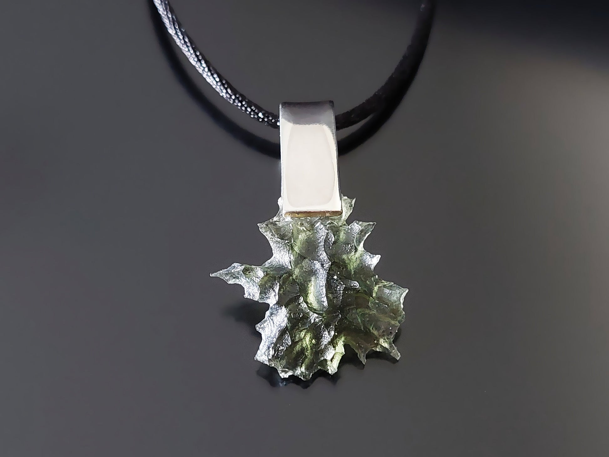 Rare Spikey Besednice Moldavite Pendant with 925 Silver - High Vibrations, Programmed & Activated Amulet