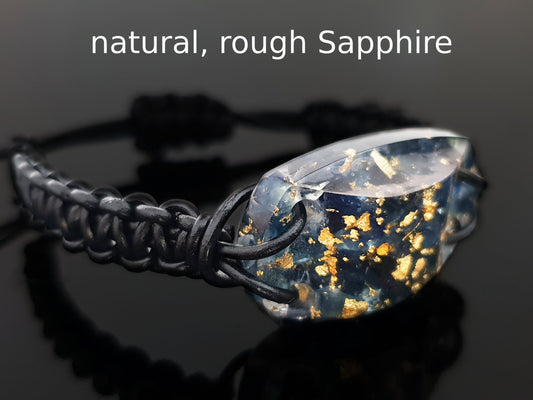 Orgone orgonite bracelet, Natural Blue Sapphire, Magic amulet. Reiki crystal healing, high vibrations, manifestation