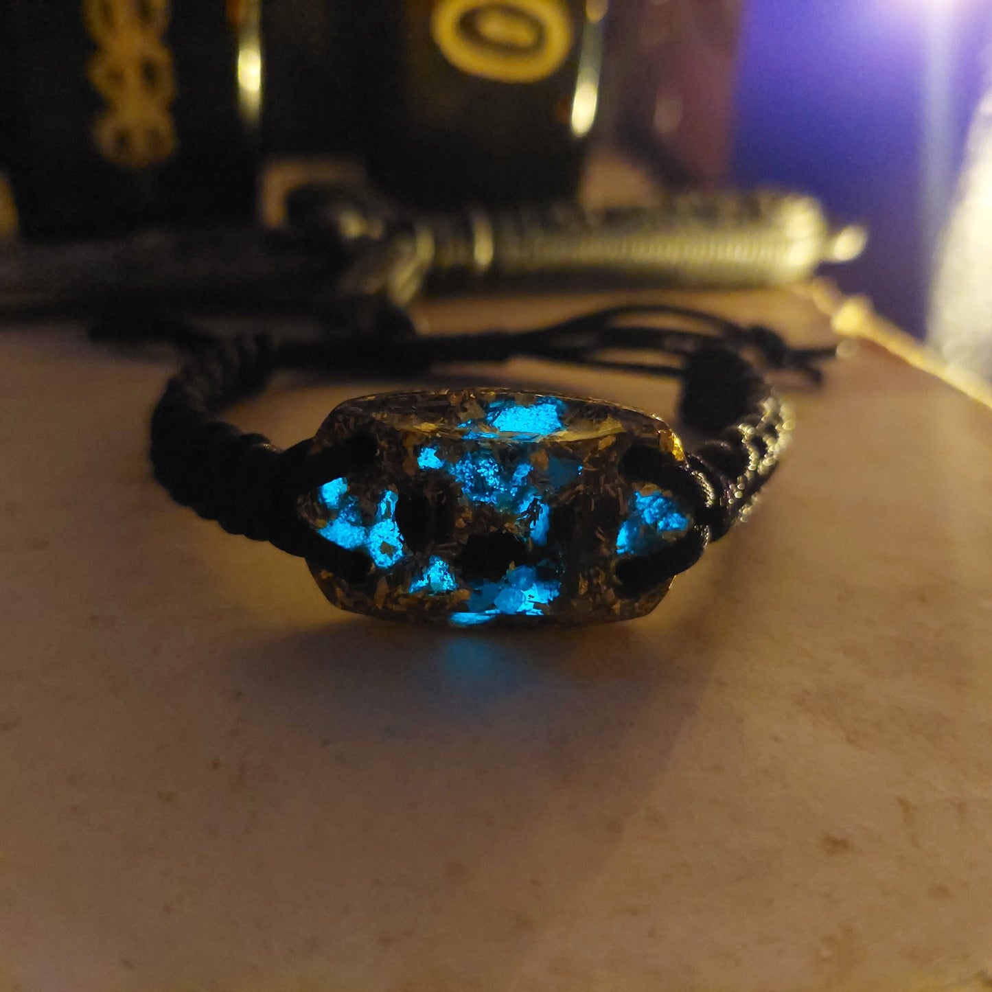 Orgonite bracelet with most powerful combination! Diamonds, Herkimer, Moldavite, Nuummite, Saffordite, Black Tourmaline. Glow in the dark!