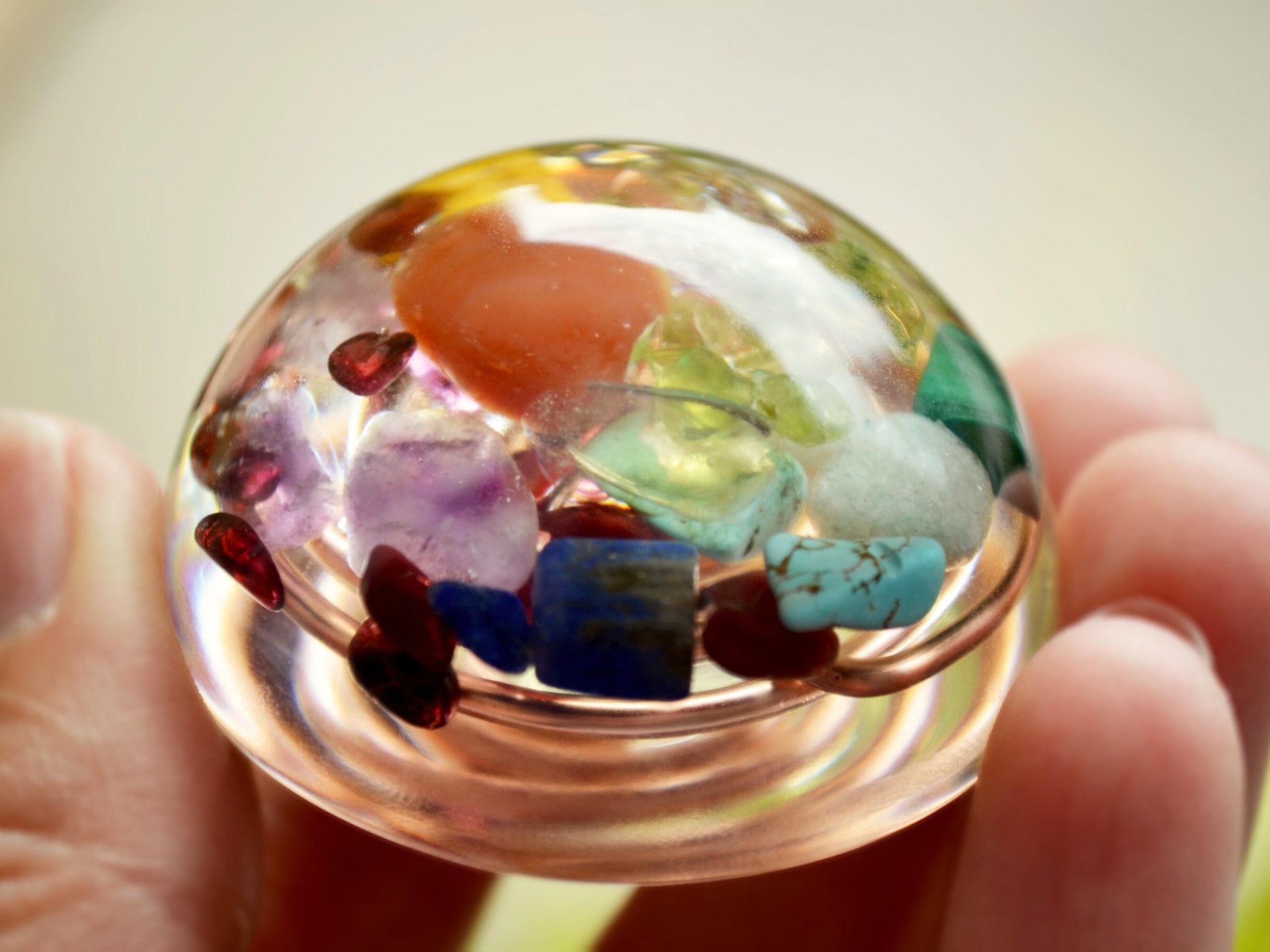 Pocket orgonite orgone hemisphere dome - 7 chakra, rainbow, programmed and activated amulet charm