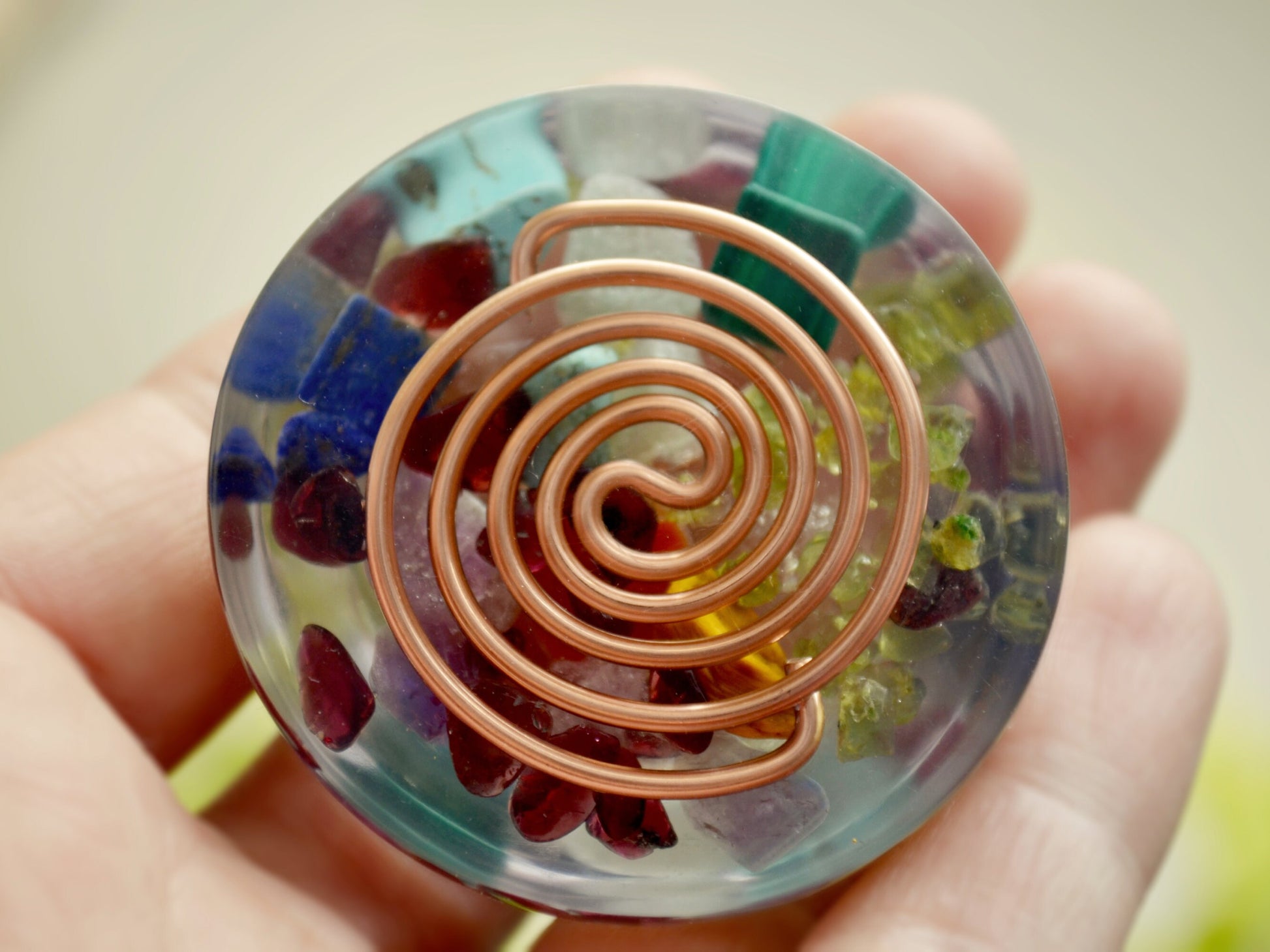 Pocket orgonite orgone hemisphere dome - 7 chakra, rainbow, programmed and activated amulet charm