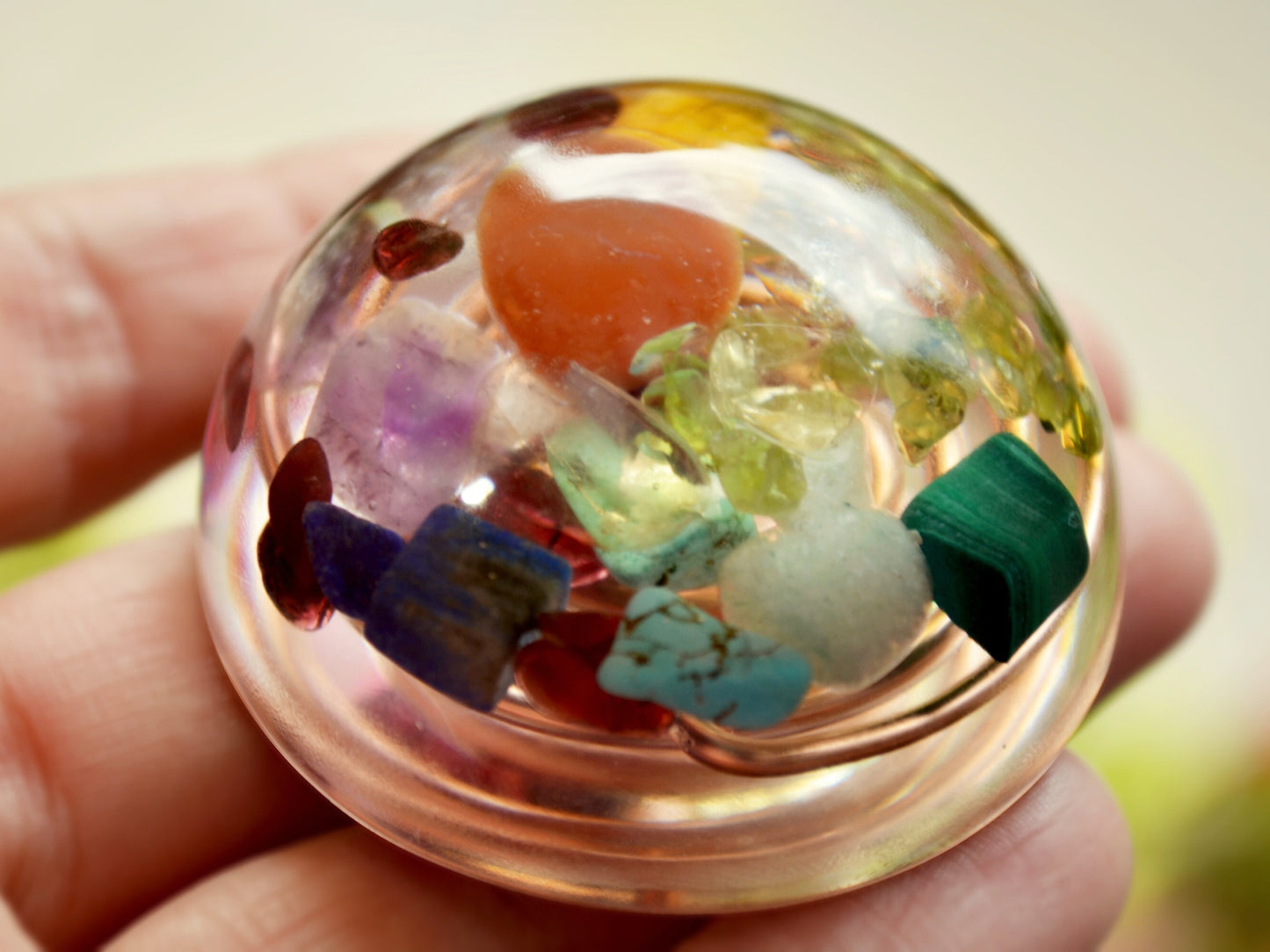 Pocket orgonite orgone hemisphere dome - 7 chakra, rainbow, programmed and activated amulet charm