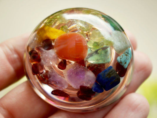 Pocket orgonite orgone hemisphere dome - 7 chakra, rainbow, programmed and activated amulet charm