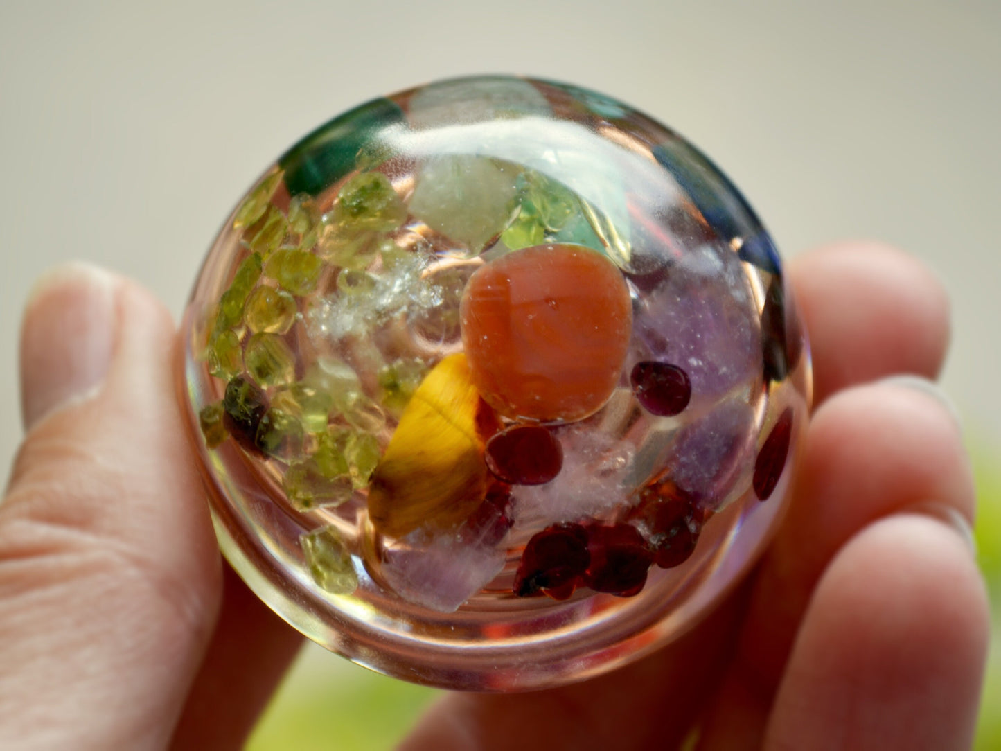 Pocket orgonite orgone hemisphere dome - 7 chakra, rainbow, programmed and activated amulet charm