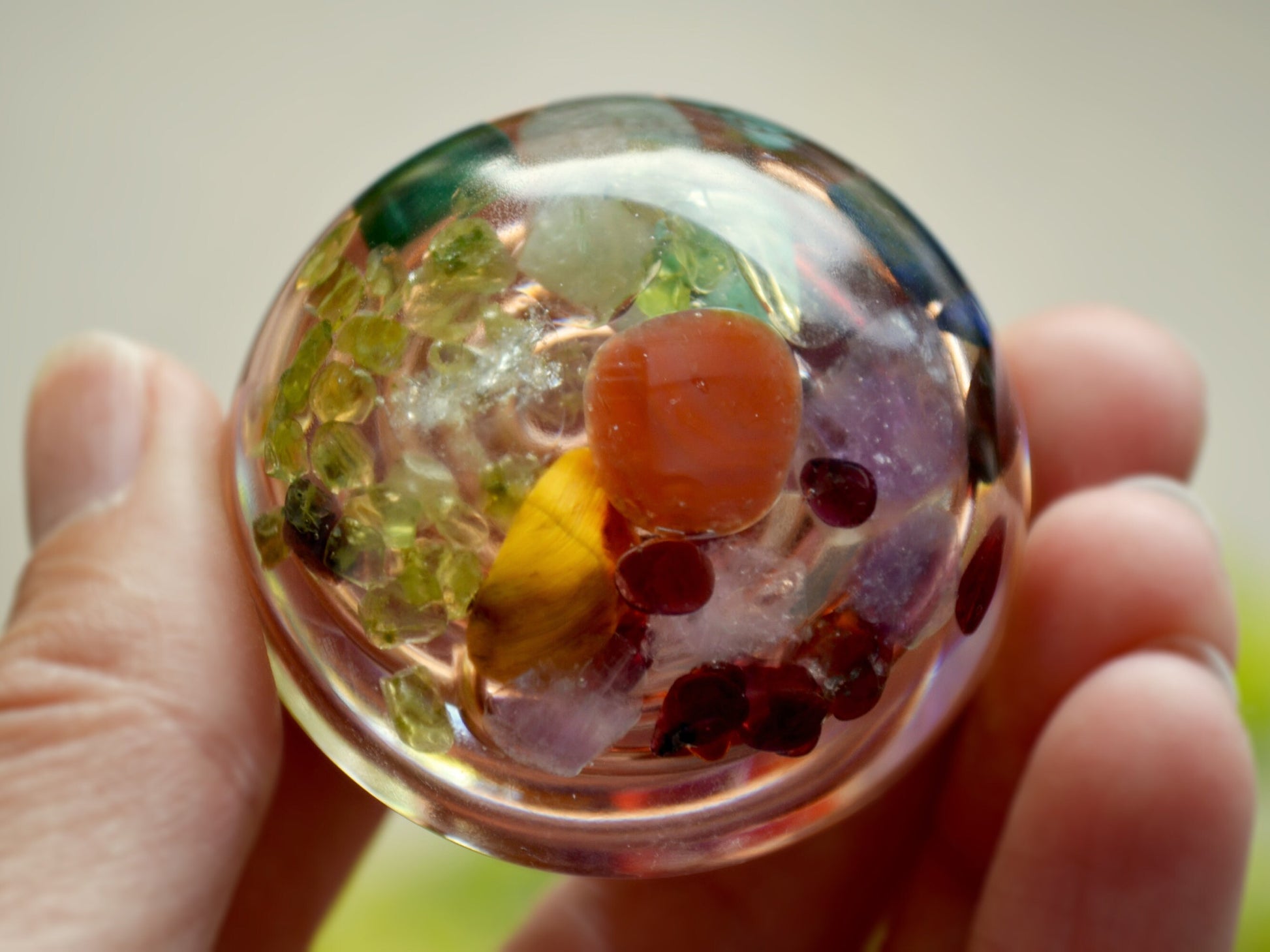Pocket orgonite orgone hemisphere dome - 7 chakra, rainbow, programmed and activated amulet charm