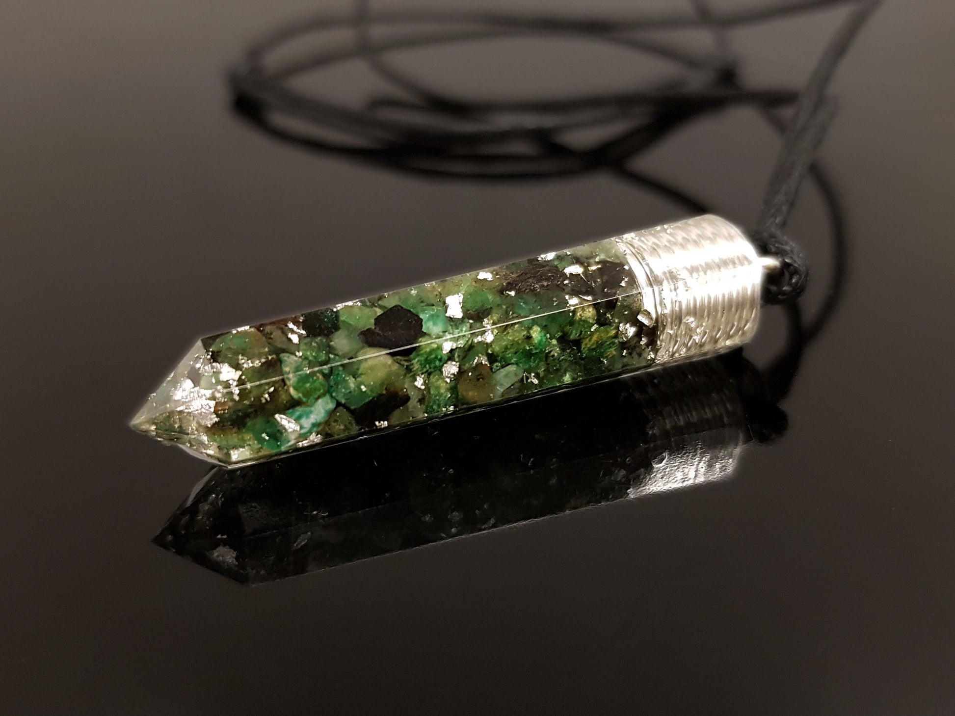 Orgonite orgone pendant, necklace - Natural Emerald. Powerful Magic Alchemy, Magic amulet charm, talisman, 925 silver