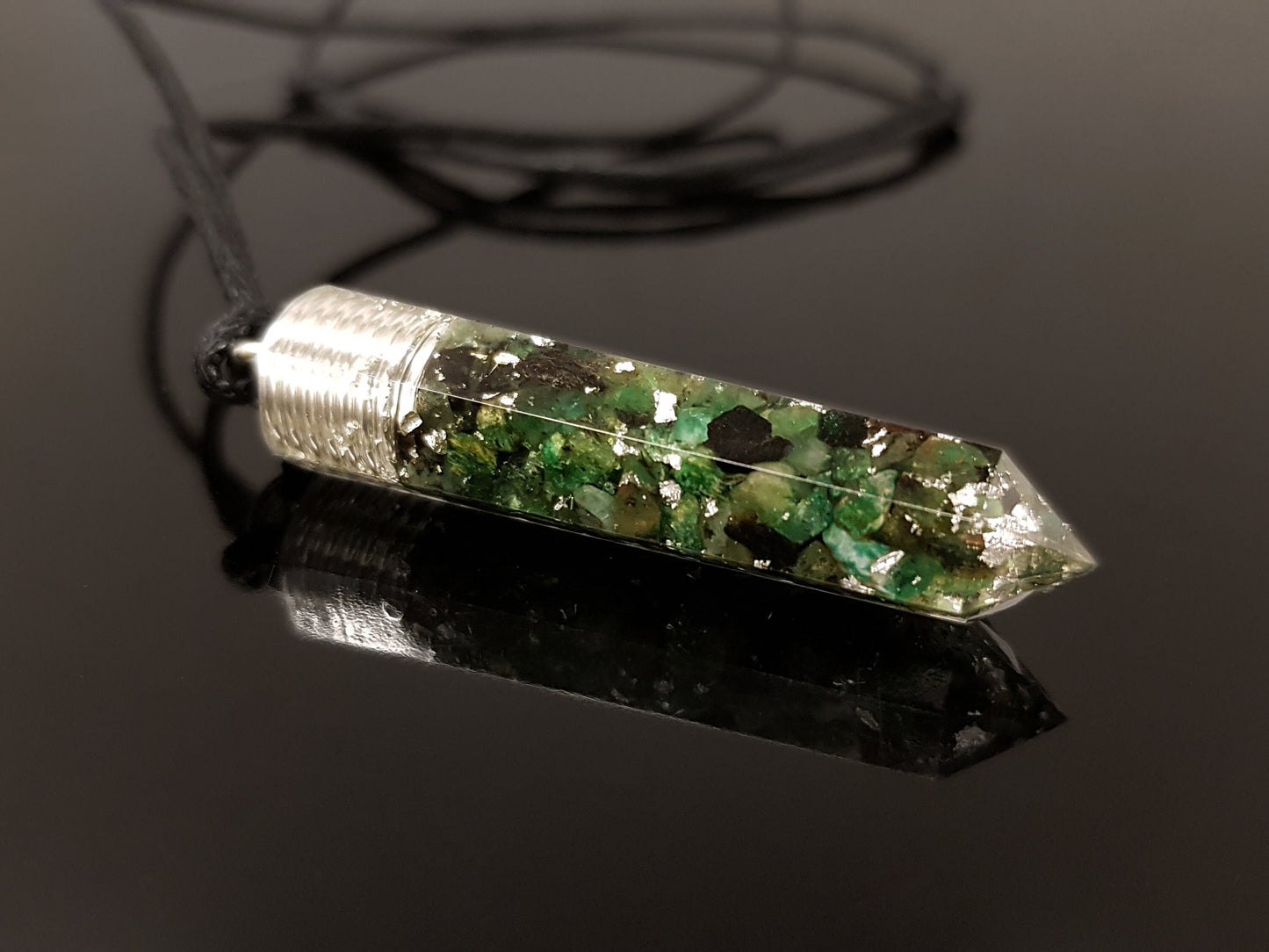 Orgonite orgone pendant, necklace - Natural Emerald. Powerful Magic Alchemy, Magic amulet charm, talisman, 925 silver