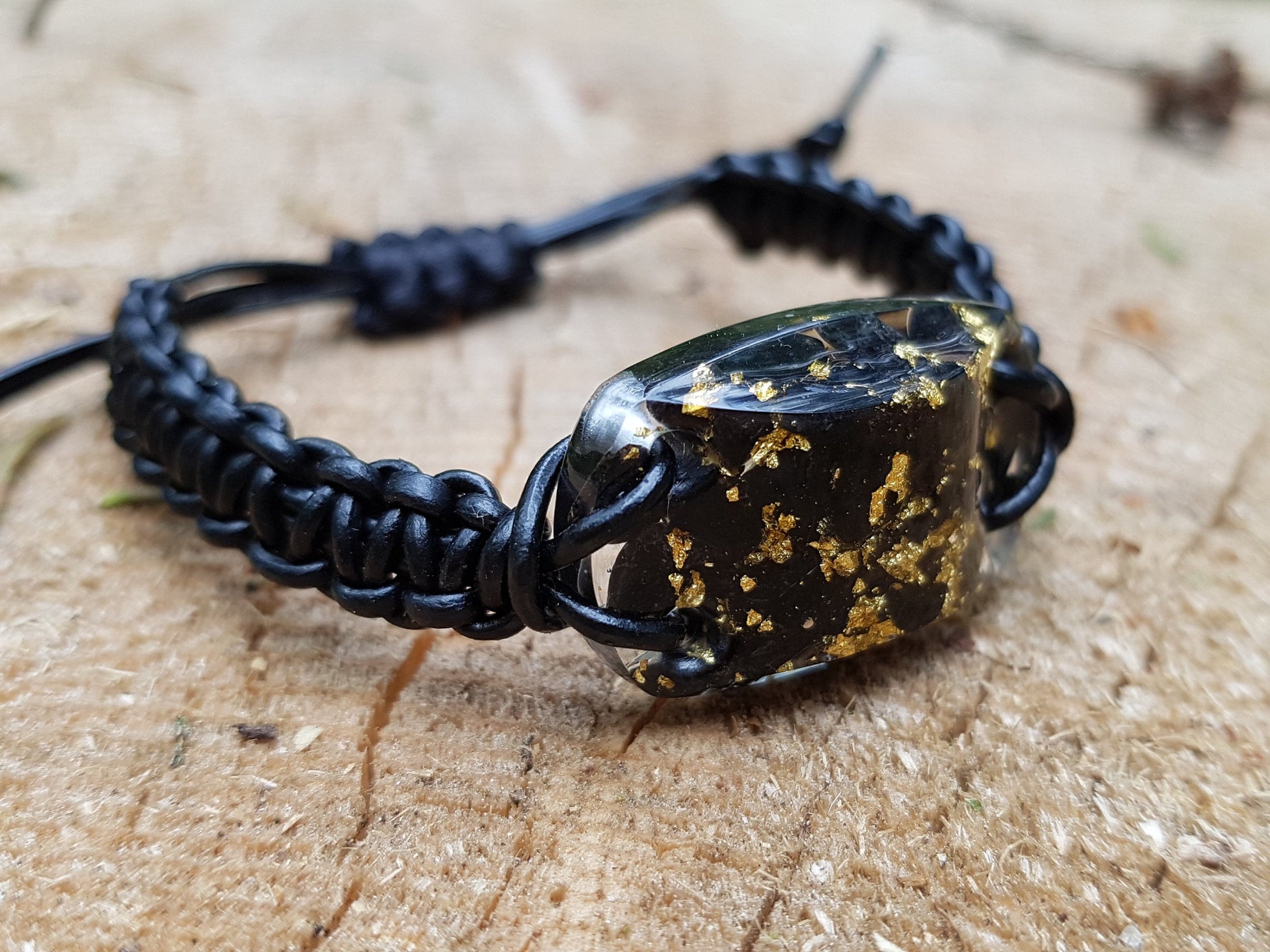 Orgonite bracelet Black Tourmaline, 24k gold, Adjustable 5g Emf protection, powerful orgone energy