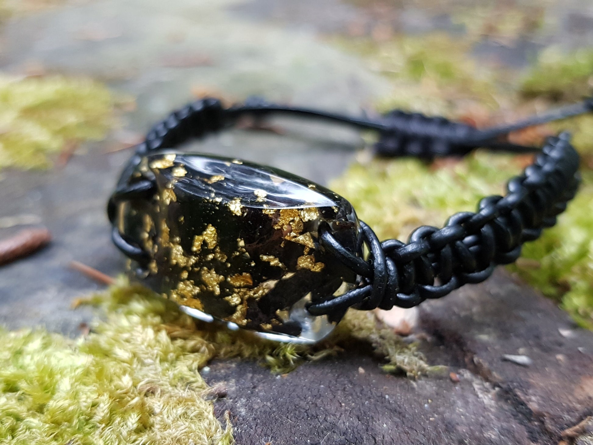 Orgonite bracelet Black Tourmaline, 24k gold, Adjustable 5g Emf protection, powerful orgone energy
