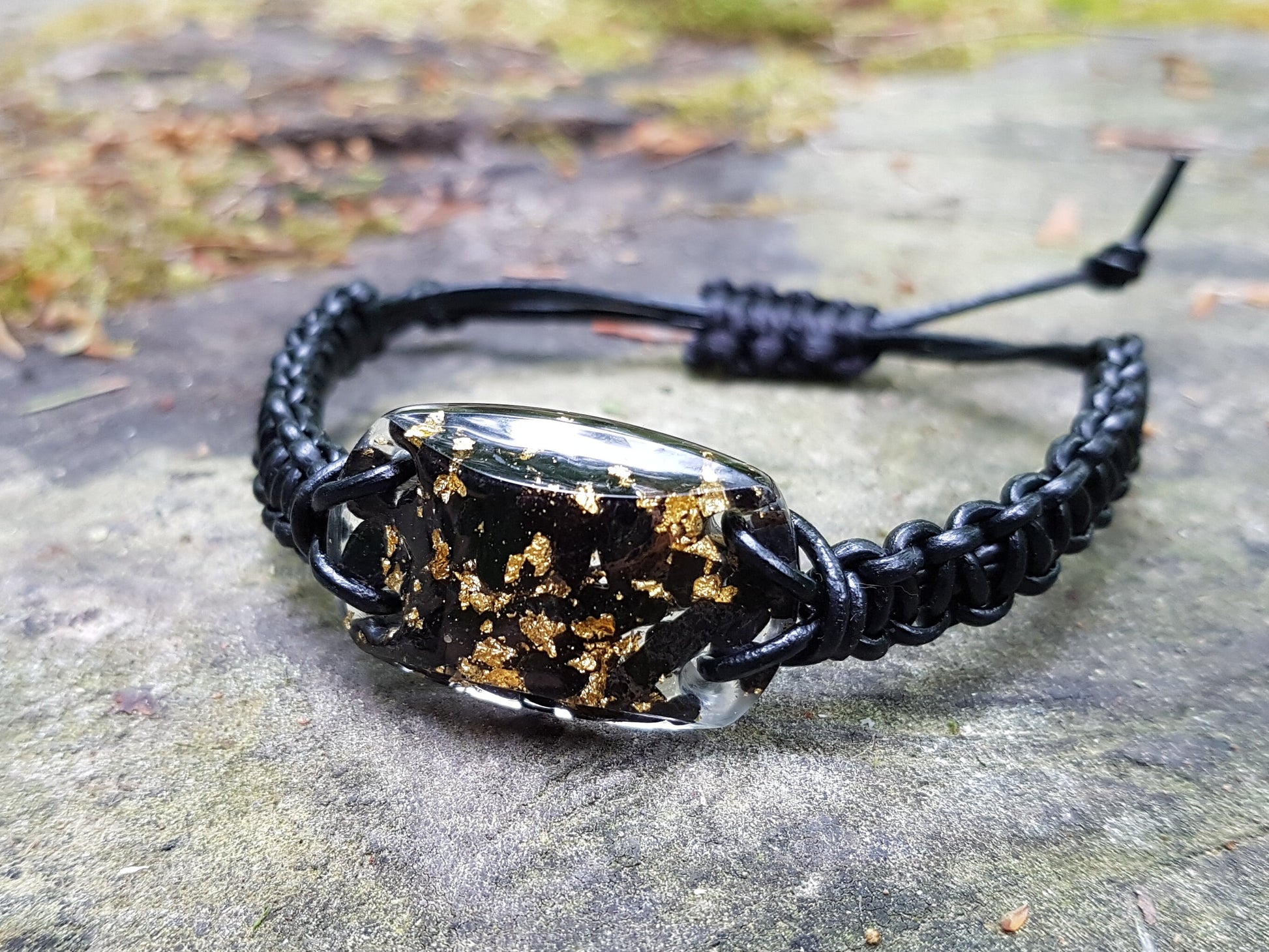 Orgonite bracelet Black Tourmaline, 24k gold, Adjustable 5g Emf protection, powerful orgone energy