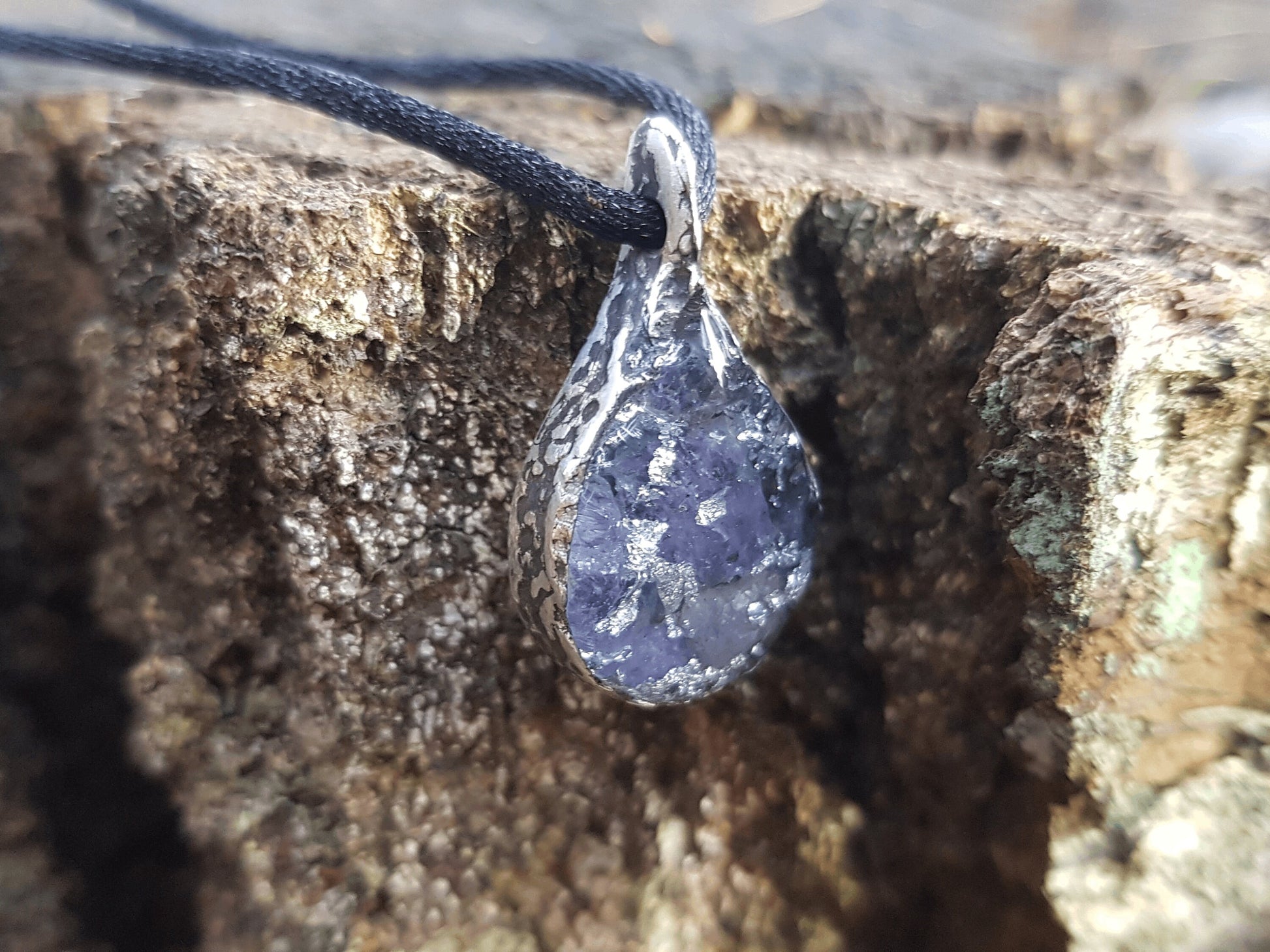 Orgone Orgonite pendant necklace, Silver, Natural Tanzanite orgonite, Reiki crystal amulet, chakra healing
