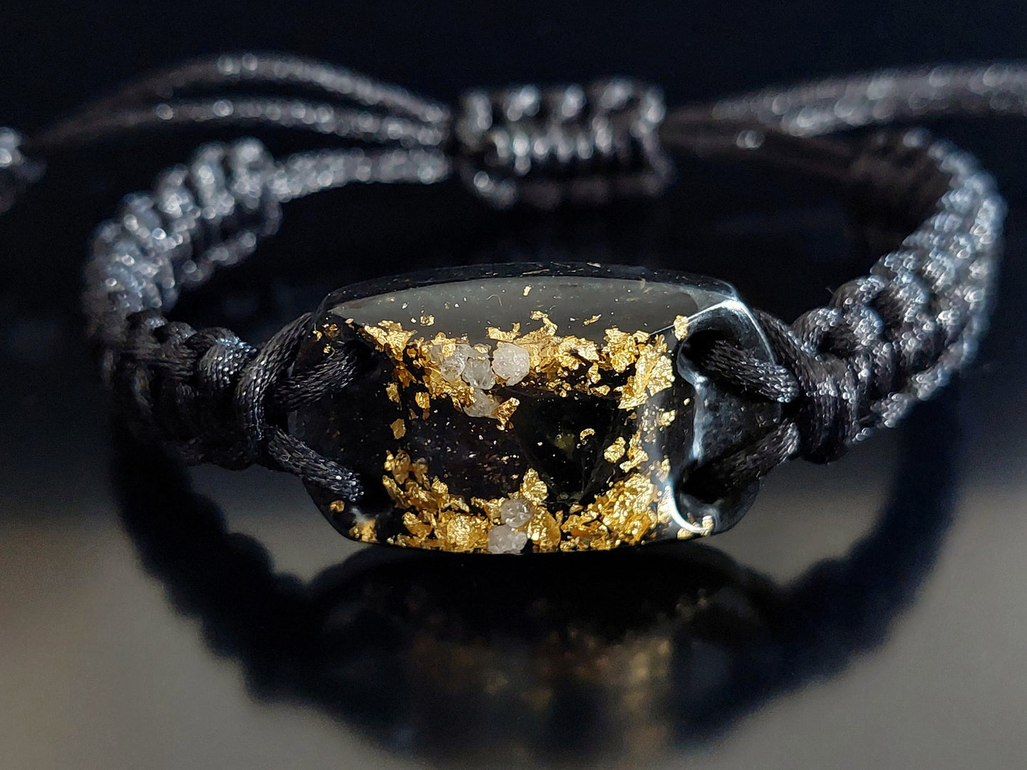 Orgonite bracelet - Moldavite, Herkimer, black Tourmaline, Elite Shungite, 24k gold, brass