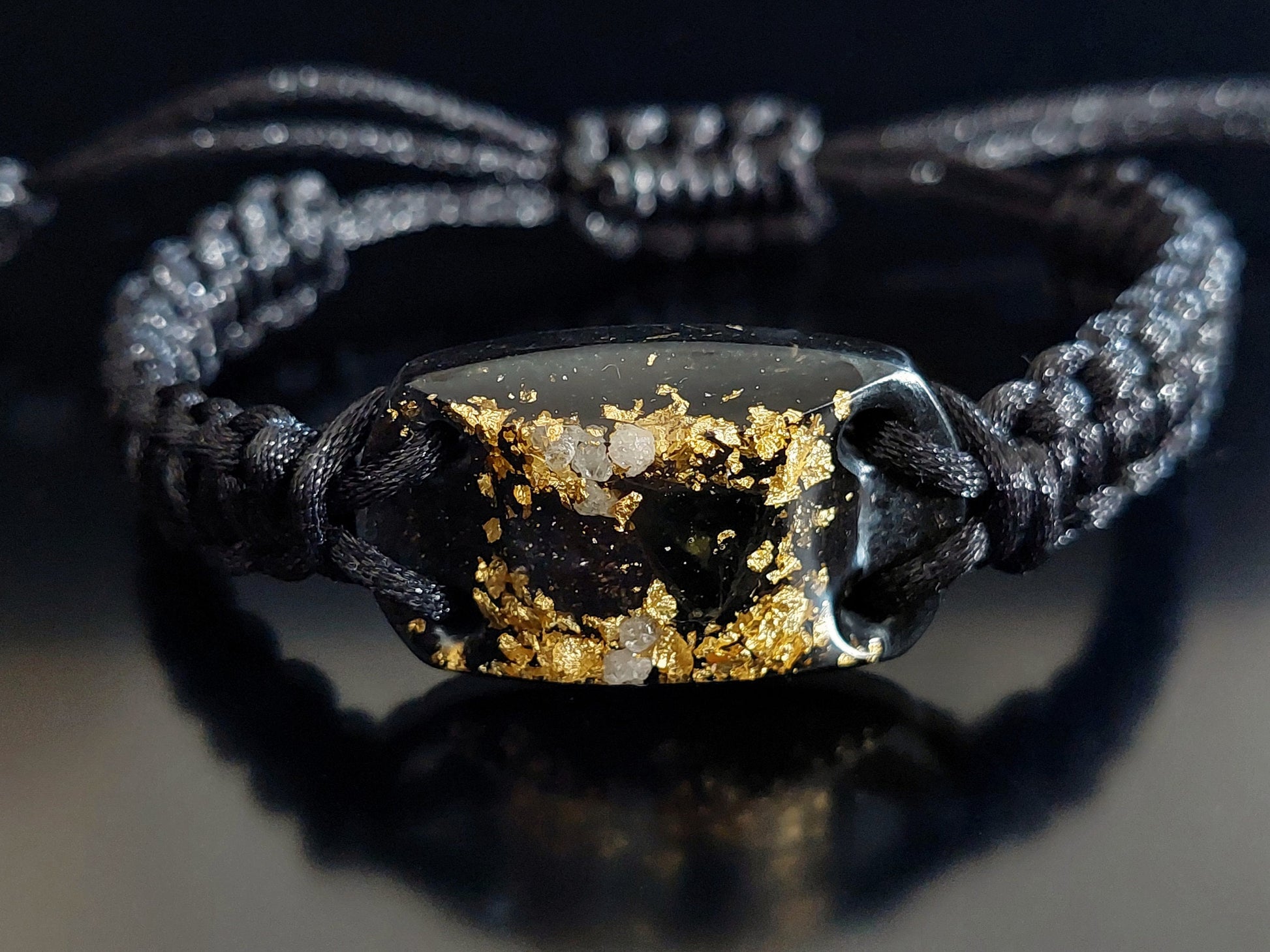 Orgonite bracelet - Moldavite, Herkimer, black Tourmaline, Elite Shungite, 24k gold, brass