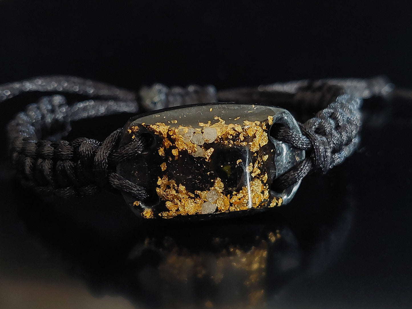 Orgonite bracelet - Moldavite, Herkimer, black Tourmaline, Elite Shungite, 24k gold, brass