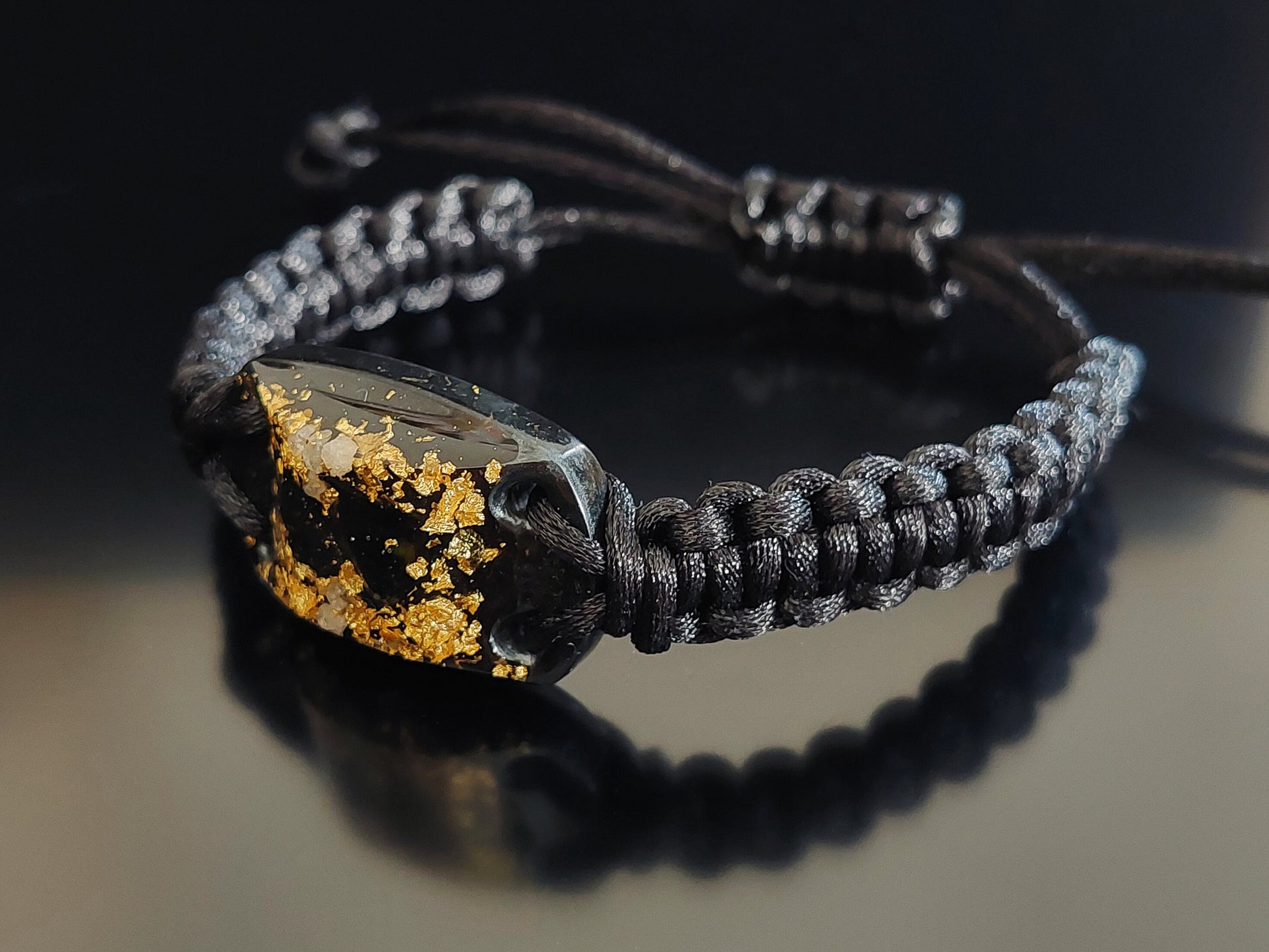 Orgonite bracelet - Moldavite, Herkimer, black Tourmaline, Elite Shungite, 24k gold, brass