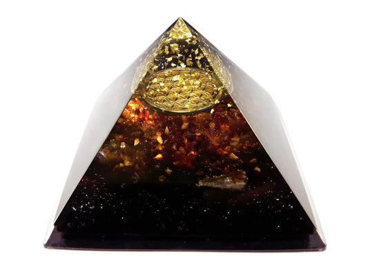 Orgonite Orgone Pyramid - Baltic Amber, wealth, flower of life, EMF protection, healing, shungite, tourmaline, quartz