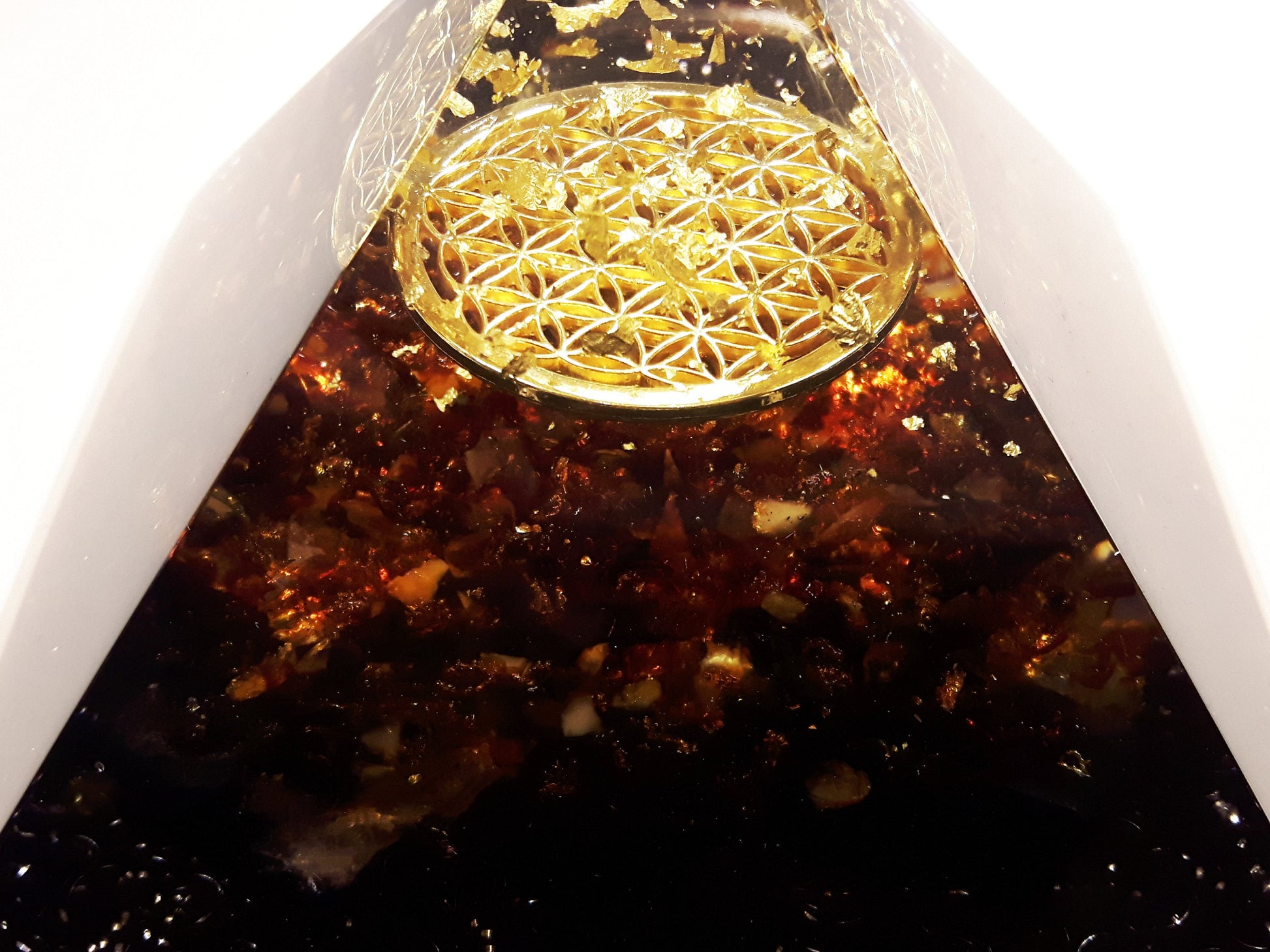 Orgonite Orgone Pyramid - Baltic Amber, wealth, flower of life, EMF protection, healing, shungite, tourmaline, quartz