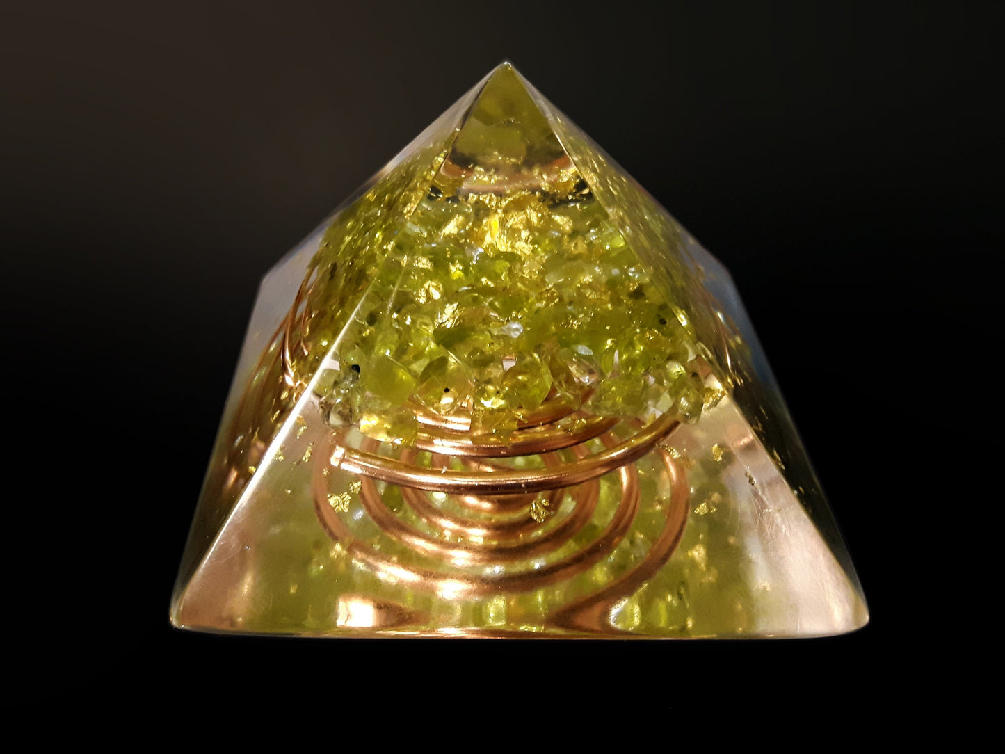 Orgone Orgonite Pyramid Peridot - Money, Wealth, Love, Manifestation, Meditation, heart chakra healing