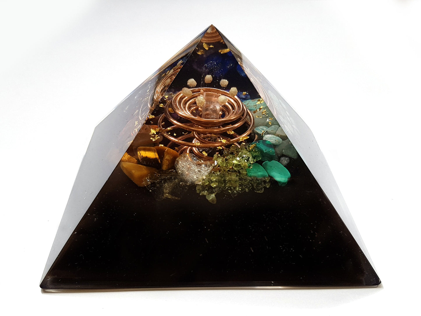 Orgonite orgone Pyramid with vortex coil, 7 chakra healing, rainbow, money and wealth attraction magnet, protection