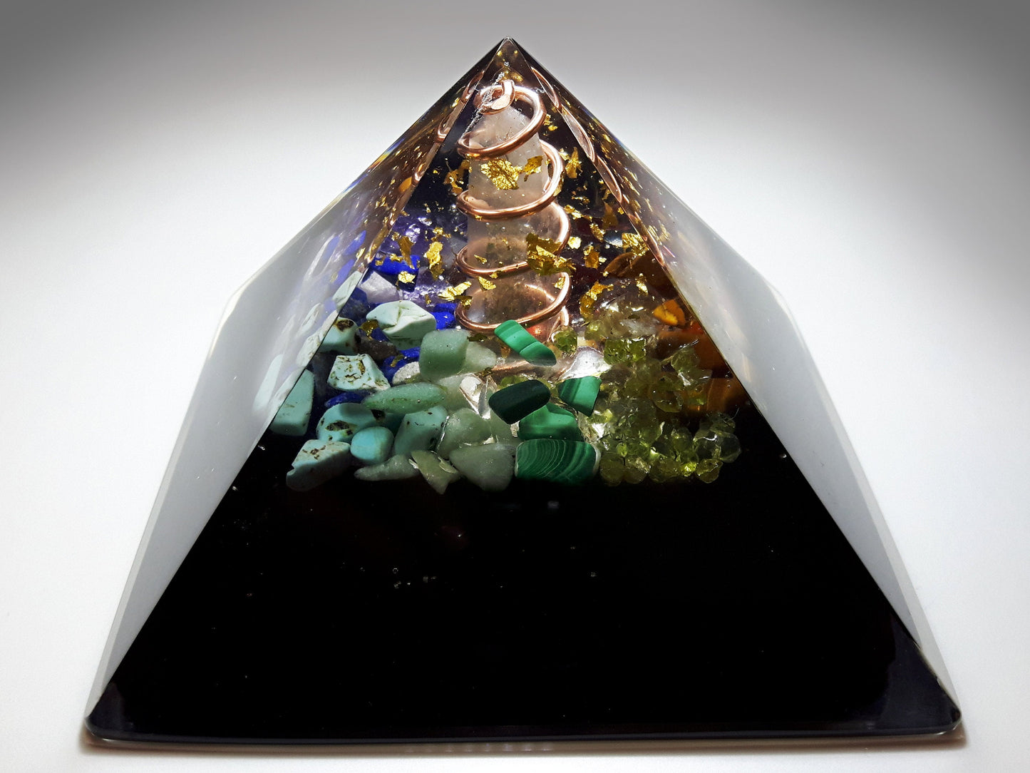 Orgone Orgonite Pyramid, Prosperity and Protection, 7 chakra, Wealth, Money, Reiki healing, rainbow crystals