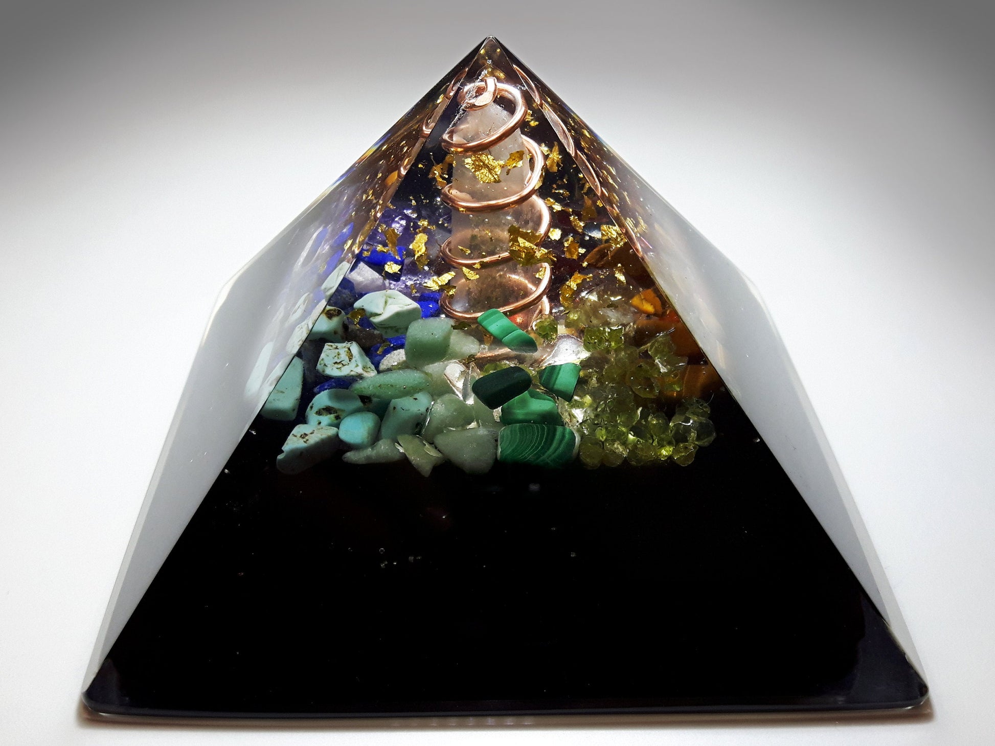 Orgone Orgonite Pyramid, Prosperity and Protection, 7 chakra, Wealth, Money, Reiki healing, rainbow crystals