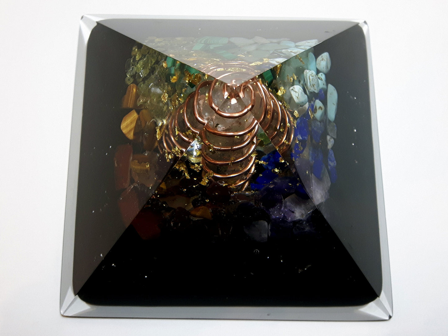 Orgone Orgonite Pyramid, Prosperity and Protection, 7 chakra, Wealth, Money, Reiki healing, rainbow crystals